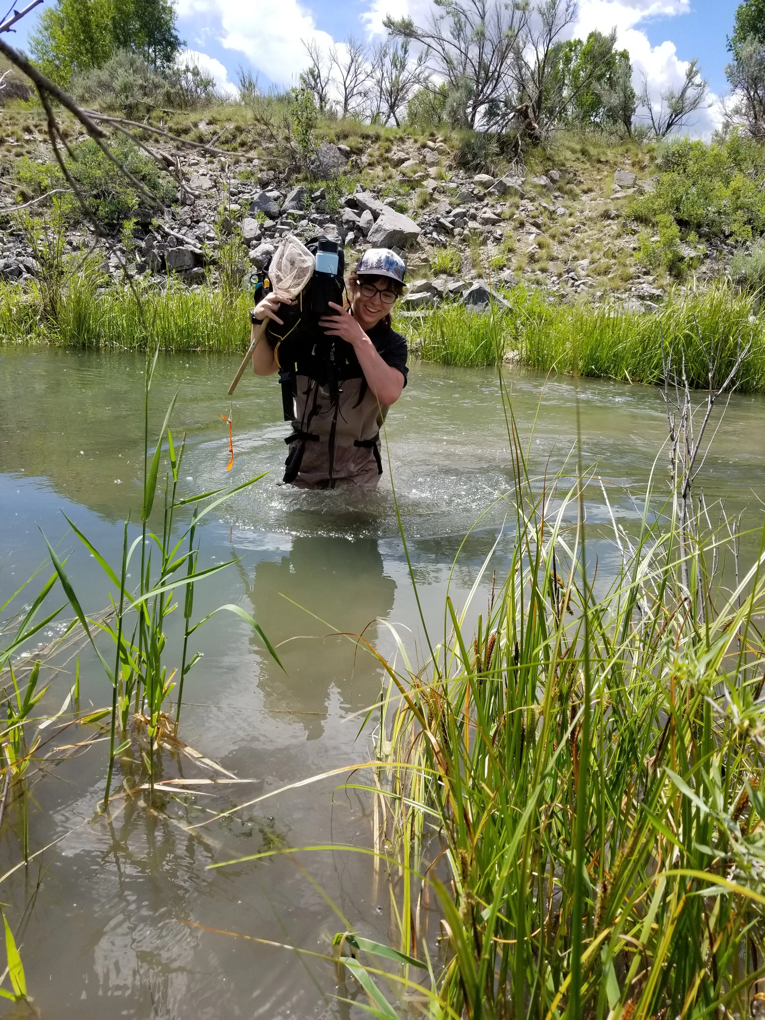 Elyce Gosselin, Teton Conservation District’s Natural Resource Technician, going the extra mile for amphibian surveys.