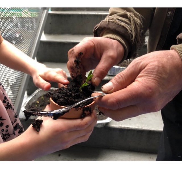 We had over 60 kids and family members stop by for Family Dinner tonight! One of the dads brought little snap pea seedlings that he&rsquo;d grown for every one to plant and take home!!! We decorated terra cotta pots and gently potted the little peas.