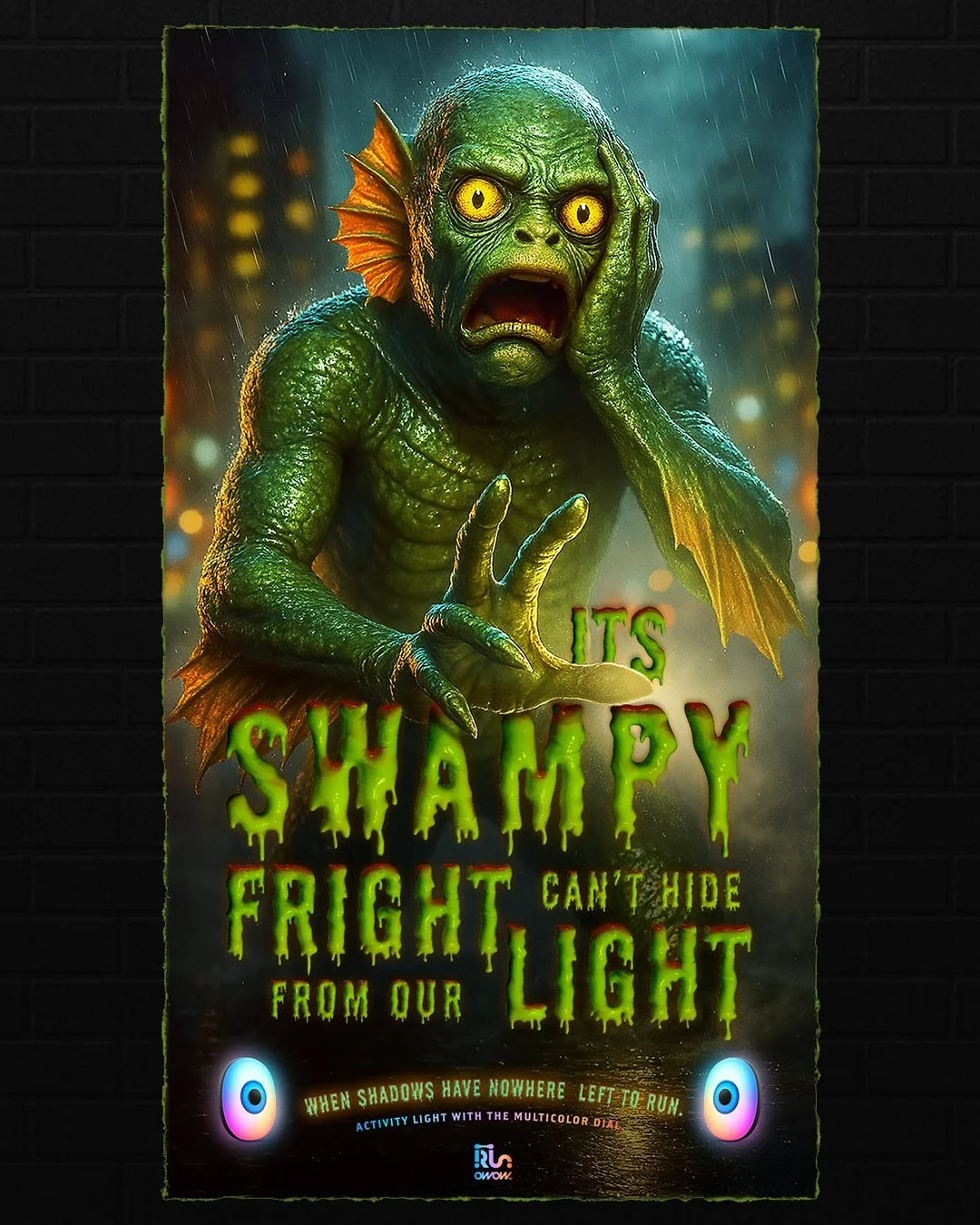 Scare the Dark with Iris Activity Light! 
Posters and packaging design feature the Swamp Thing.

Idea: Human 
Artwork/Copy: ChatGPT-4o, Sora
Typeface: &ldquo;Shlop&rdquo; - designed by Ray Larabie @rlarabie , &ldquo;Brothers&rdquo; - designed by John