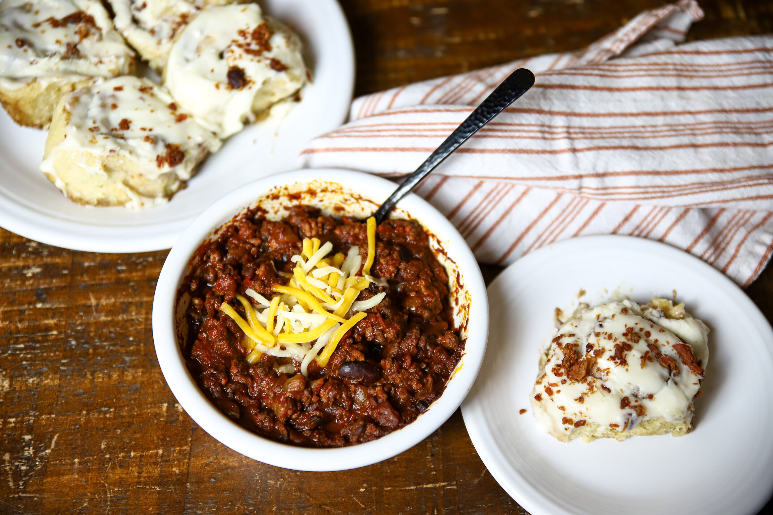 Pork Chili and Cinnamon Rolls