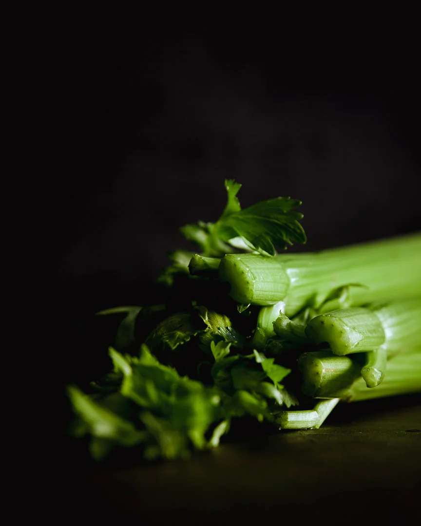celery shot with moody background and light. Sarah Ehlinger / Brand Spanking You Brand Photography