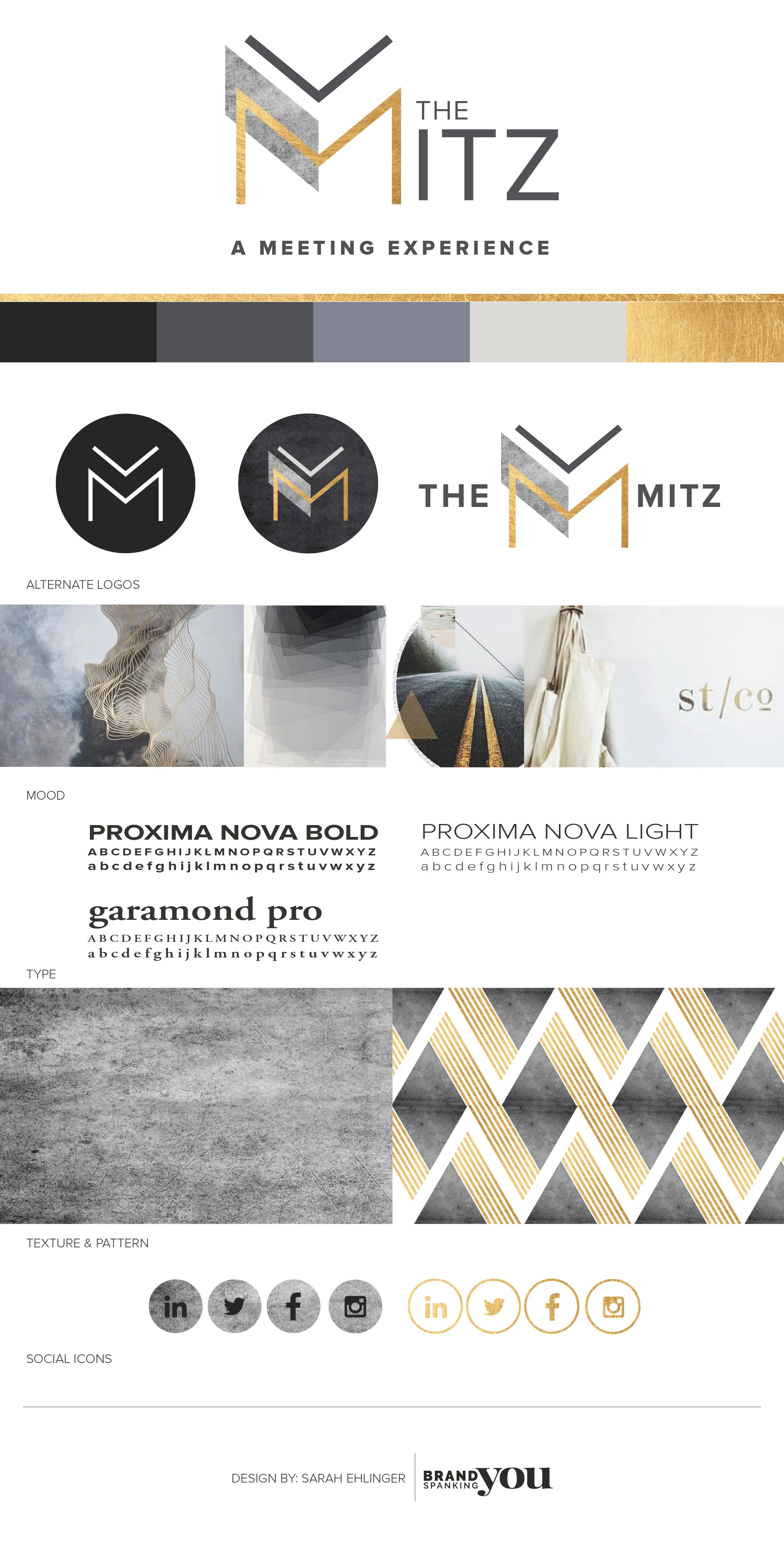 Brand Identity style board for The Mitz. Designed by Sarah Ehlinger | Brand Spanking You
