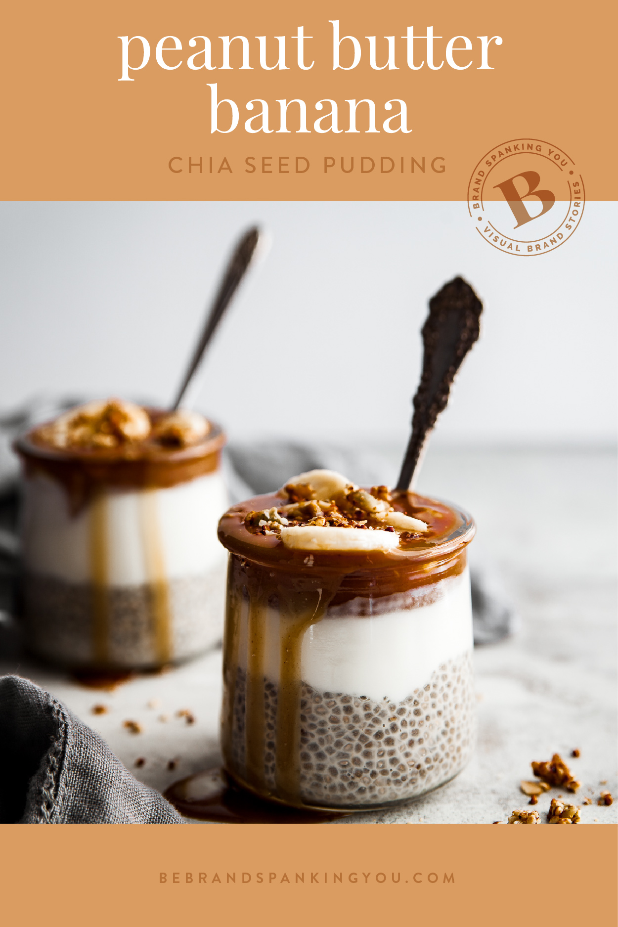 Chia seed pudding with peanut butter caramel sauce and bananas.