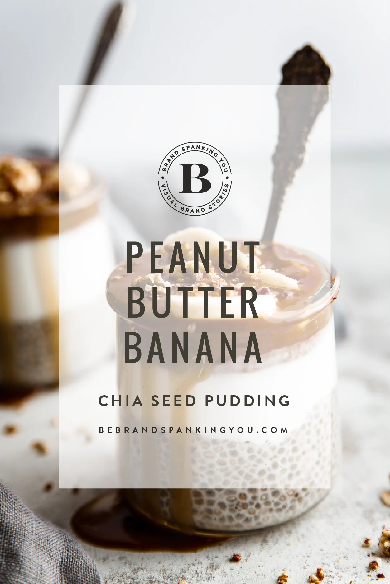Chia seed pudding with peanut butter caramel sauce and bananas.