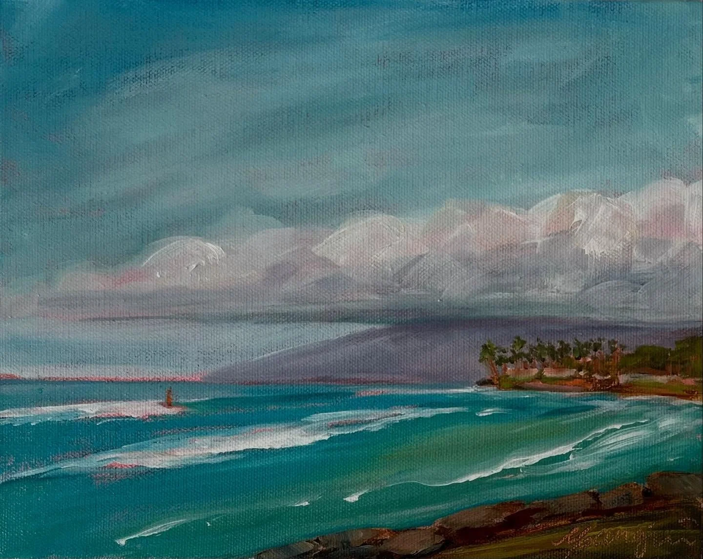 A plein air painting at Launiupoko Beach Park a few weeks ago. I&rsquo;ve had so much fun getting out and painting on location this summer. #cganginiart #mauiartist #mauiart #launiupokobeach #westsidemaui #pleinair #oilpainting #hawaiiart