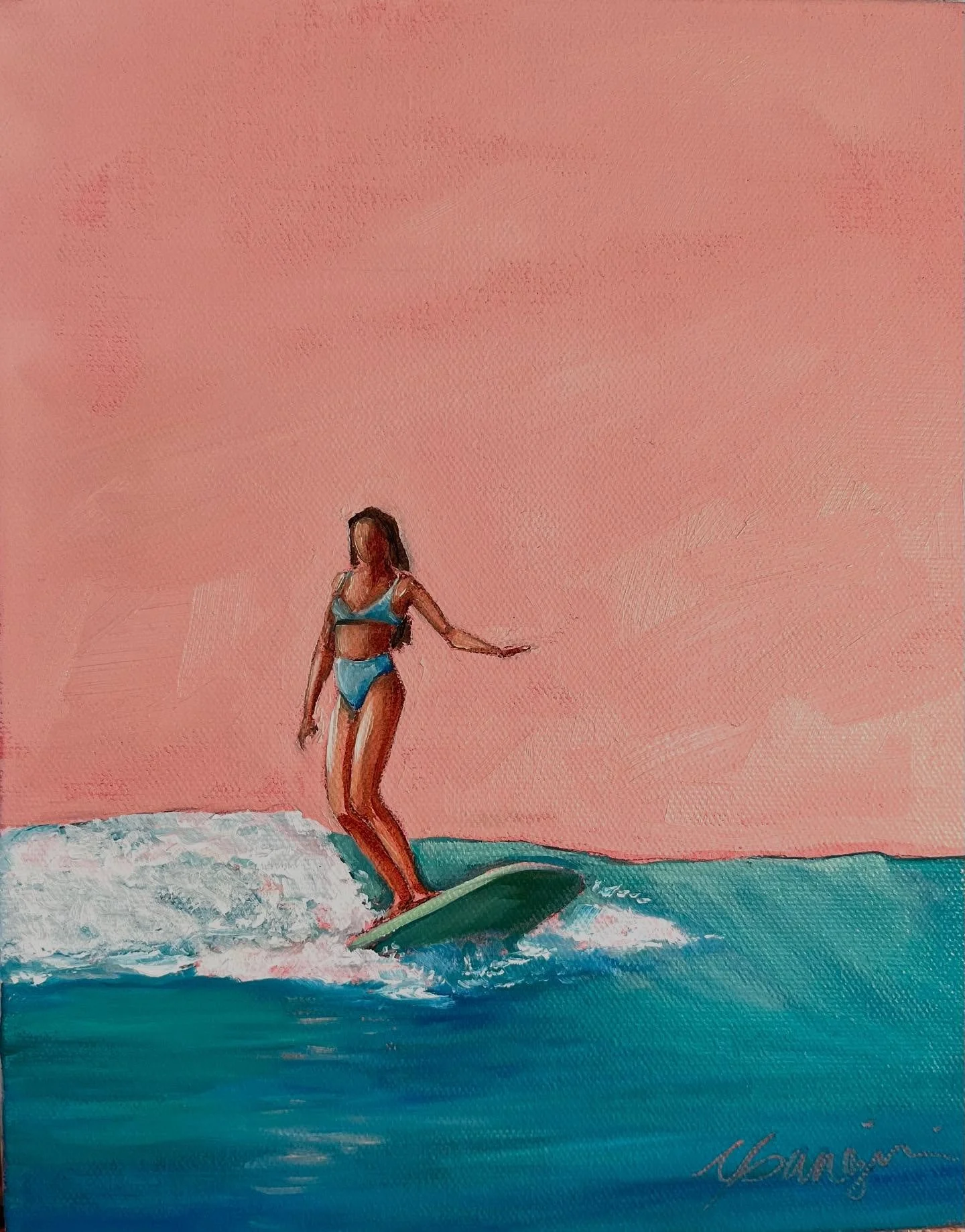&lsquo;Surfer Girl No. 107&rsquo; Inspired by the sweetest surfer girl @summ_shine  #cganginiart #mauiartist #mauiart #surfergirl #surfart #oilpainting #hawaiiart