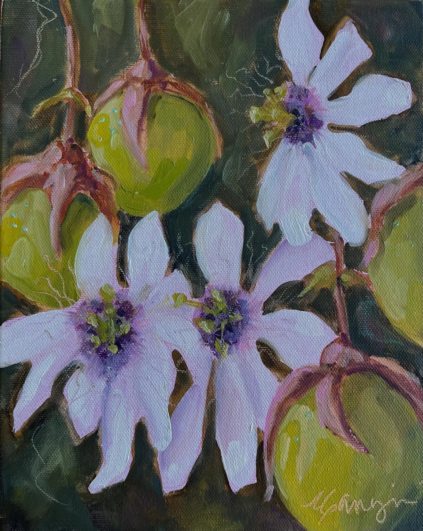 The sweet fragrance of island mornings and the promise of something delicious. &lsquo;Lilikoi Passion No. 3&rsquo;. #cganginiart #mauiart #oilpainting #lilikoipassion #mauiartist #maui #hawaiiart