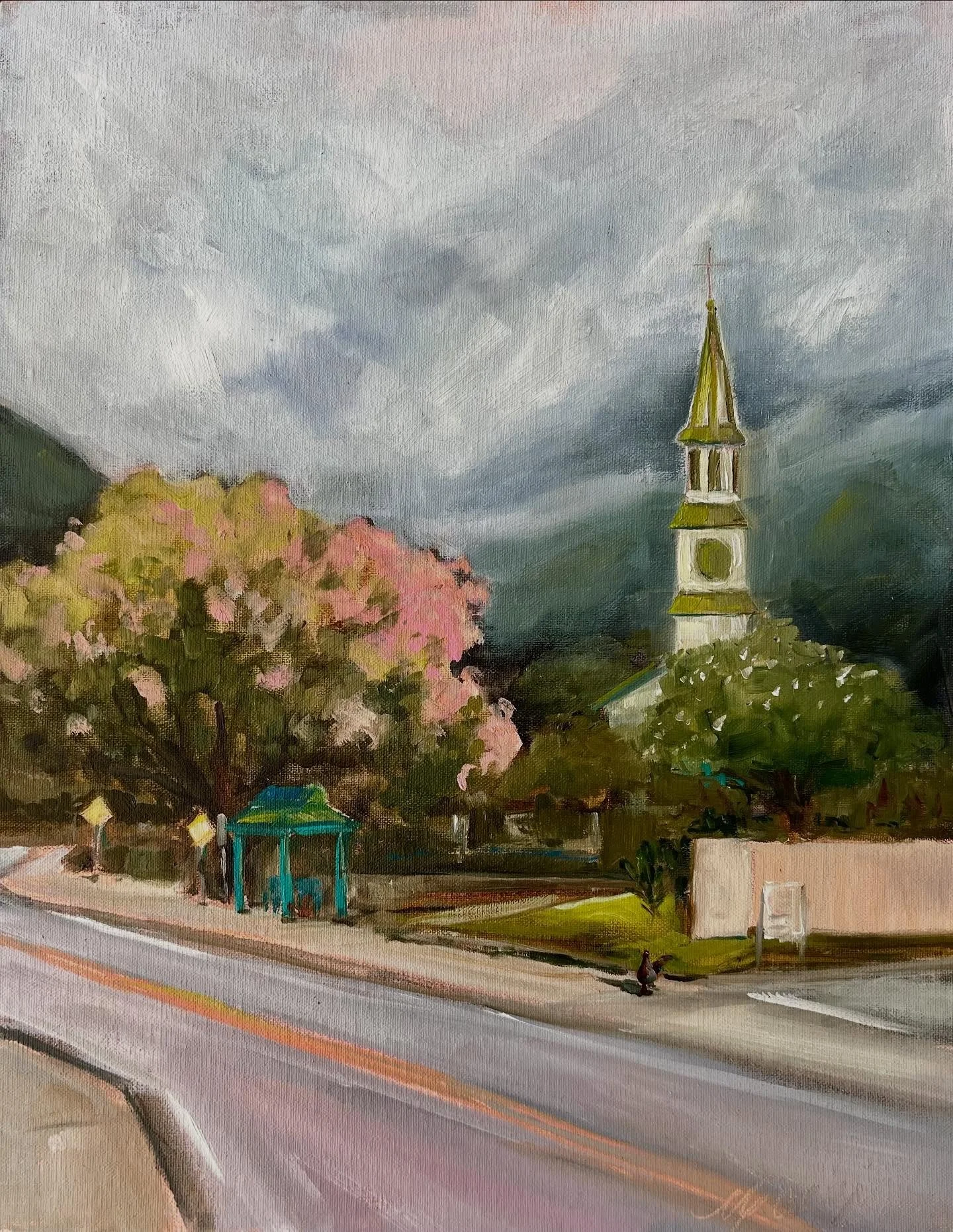 &lsquo;Wells Street Shower Tree&rsquo; One of last month&rsquo;s Plein Air locations. #cganginiart #wailukutown #ka&rsquo;ahumanuchurch #oilpainting #mauiartist #mauiart #showertree