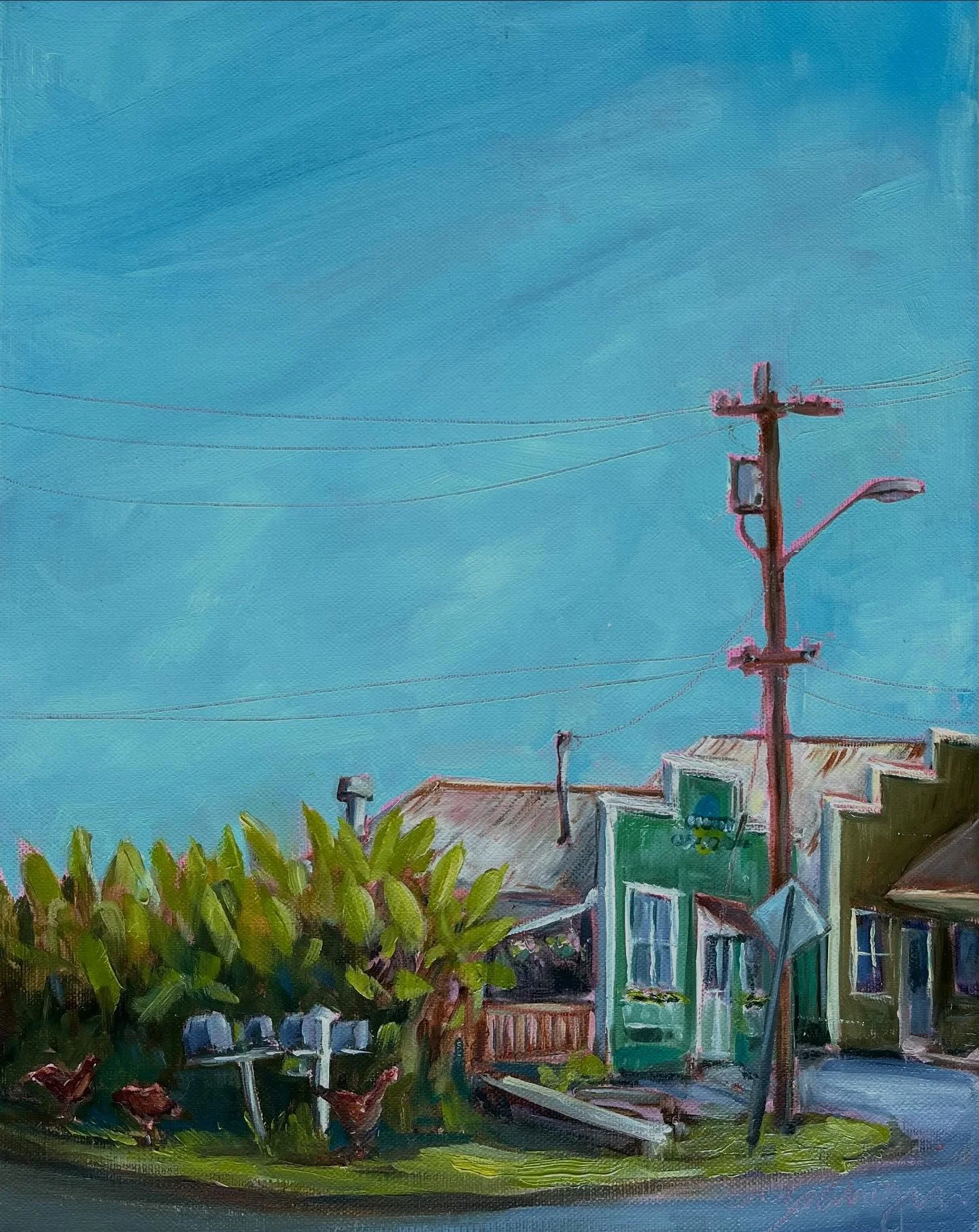 Morning Light at Grandma&rsquo;s Coffee House in Keokea, where the air is cool and the view stretches to the sea. #mauiart #mauiartist #upcountrymaui #grandmascoffeehouse #pleinair #oilpainting #enjoyingthelittlethings