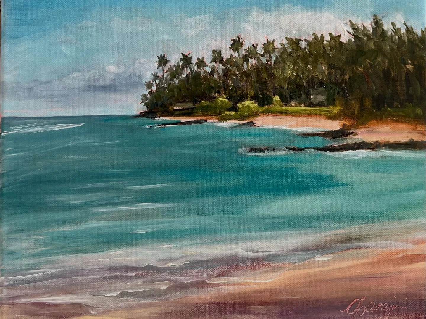 Painted on the shore, where shifting light, increasing tradewinds, and endless blues make you work fast and trust your instincts. #cganginiart #mauiart #mauiartist #pleinairmaui #oilpainting