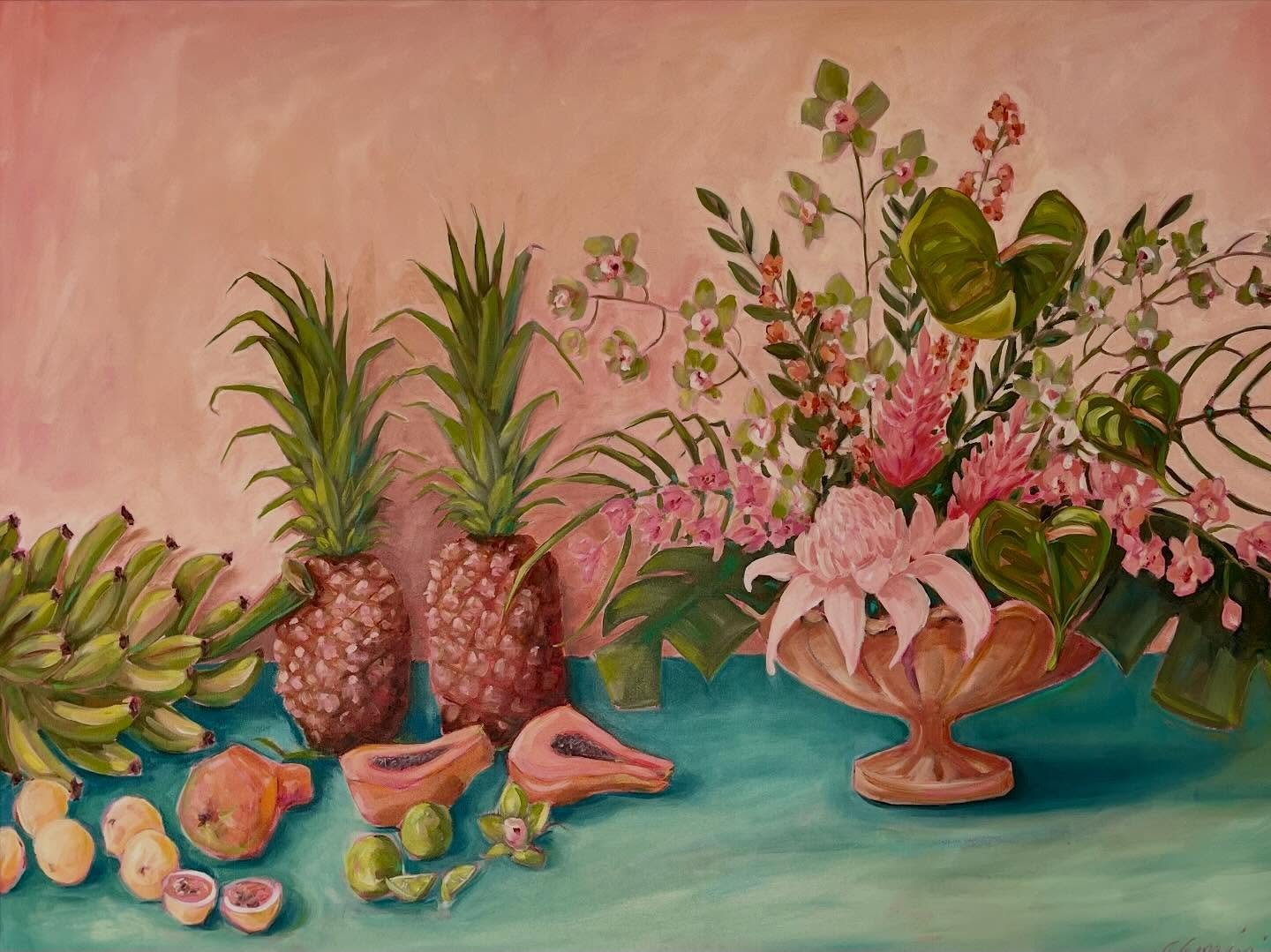 Fresh off the easel, &lsquo;A Buffet of Tropicals No. 2&rsquo; Setting up for next weekend, look forward to welcoming you into my studio. #cganginiart #mauiart #mauiartist #tropical #oilpainting