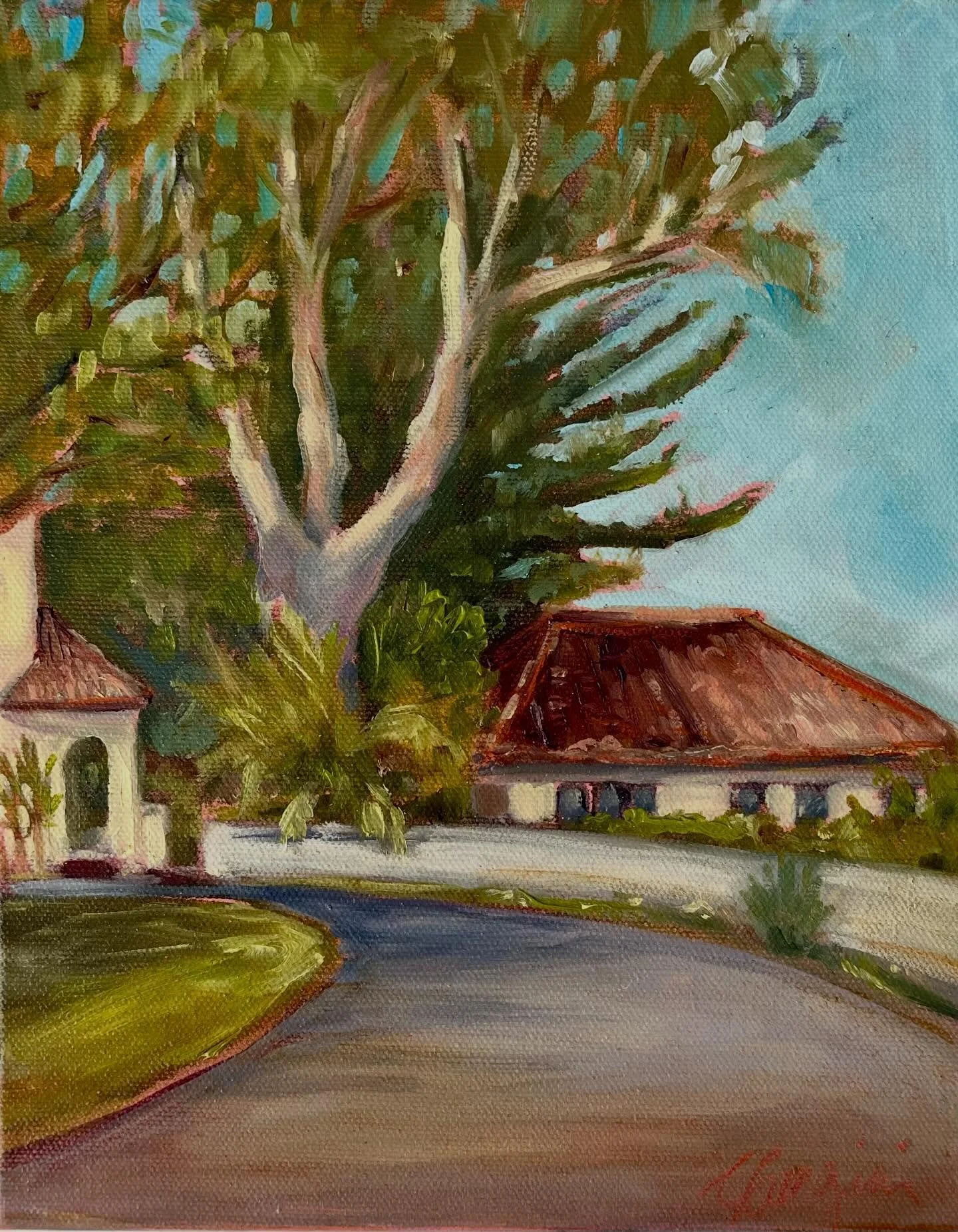 How many of you have experienced the beauty of the Hui No&rsquo;eau Visual Arts Center-whether at an event, in a class, or simply wandering through its inspiring grounds? #cganginiart #mauiart #upcountrymaui #oilpainting #pleinair
