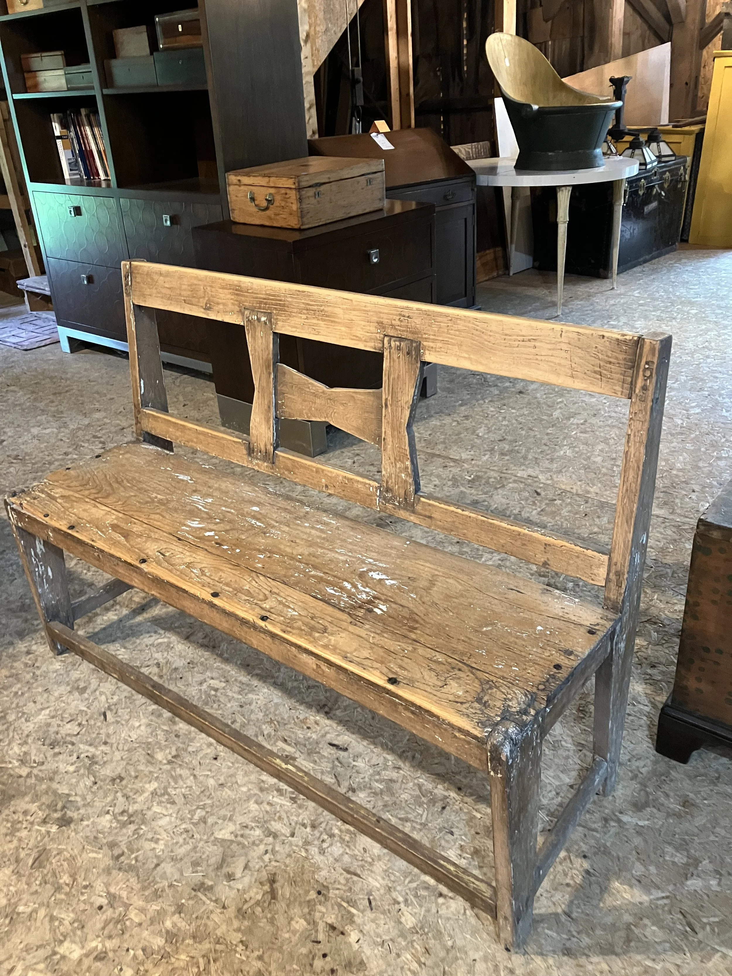 2251055 Primitive Pine Bench from SW U.S. Early 1800’s. 49.5” L x 34” H x 18” D. $485