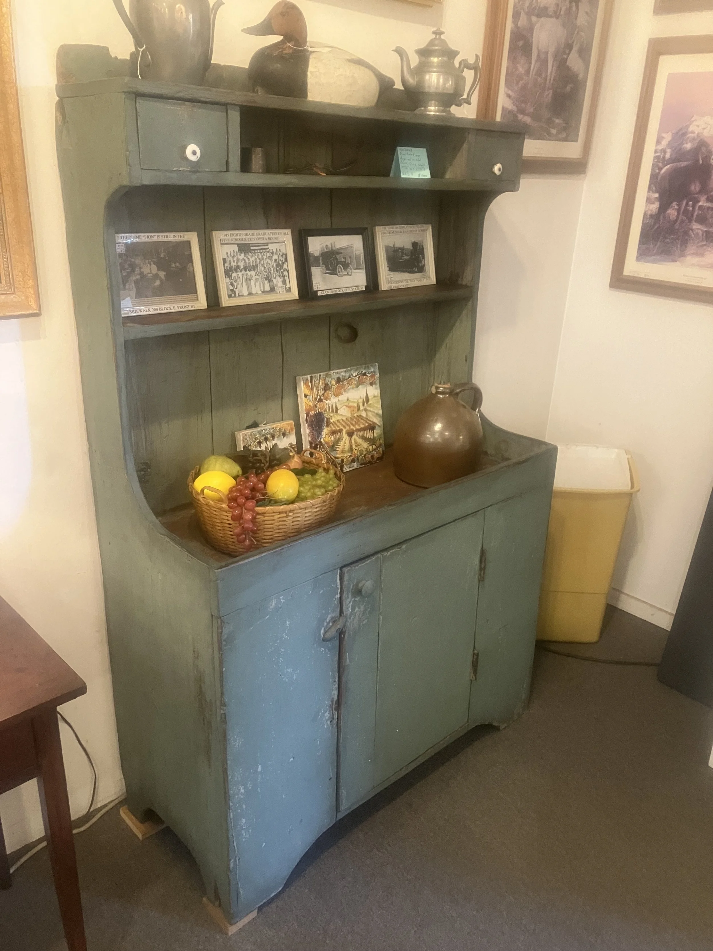  2251063  Primitive Pine Drysink in old paint. Circa 1860. 39.5” W x 17.5” D x 62.5” H. $1400 