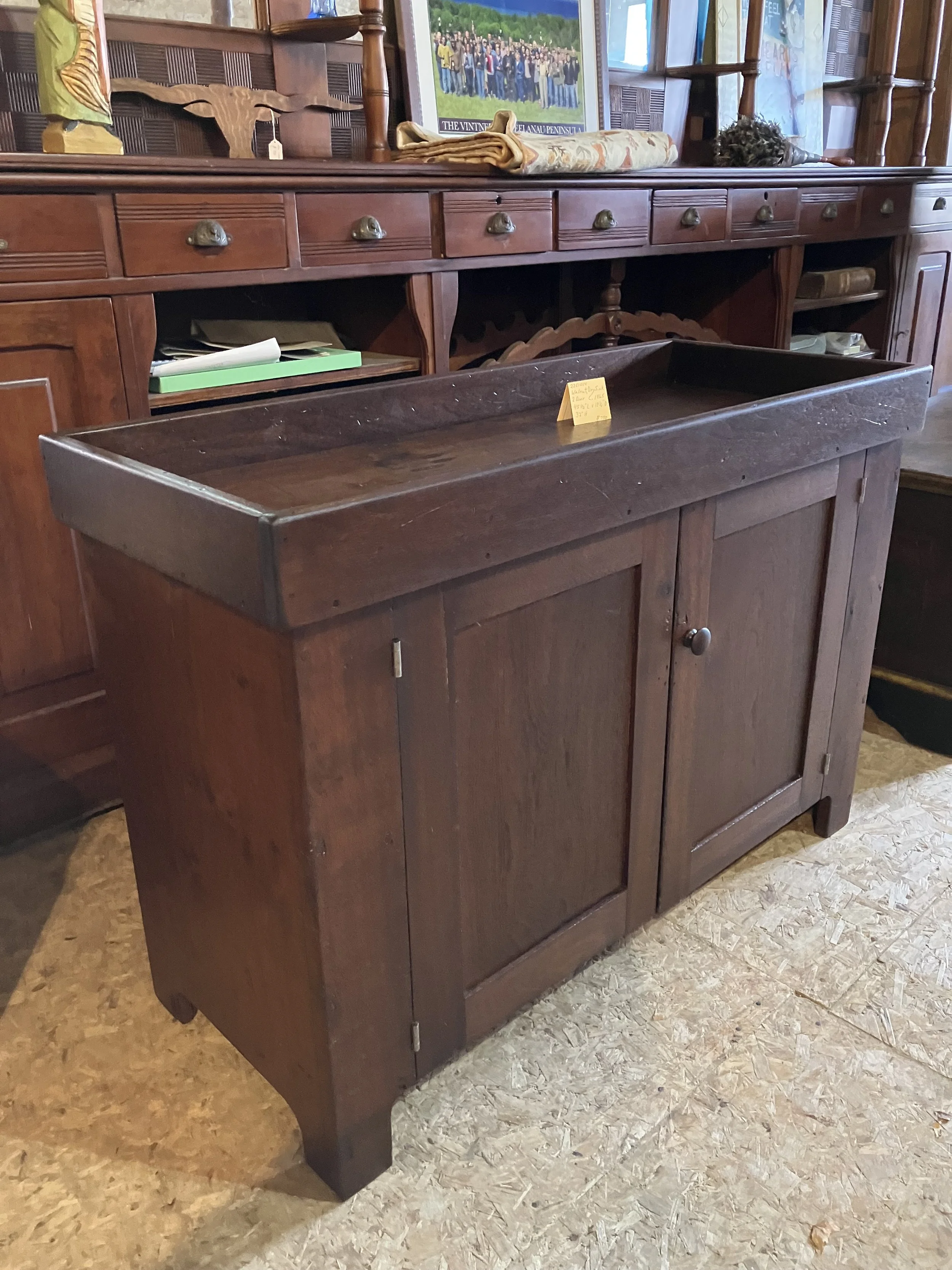  2251014 Drysink, Walnut. 2 Door. Circa 1865. 45.5” L x 19.25” D x 32” H. $750 
