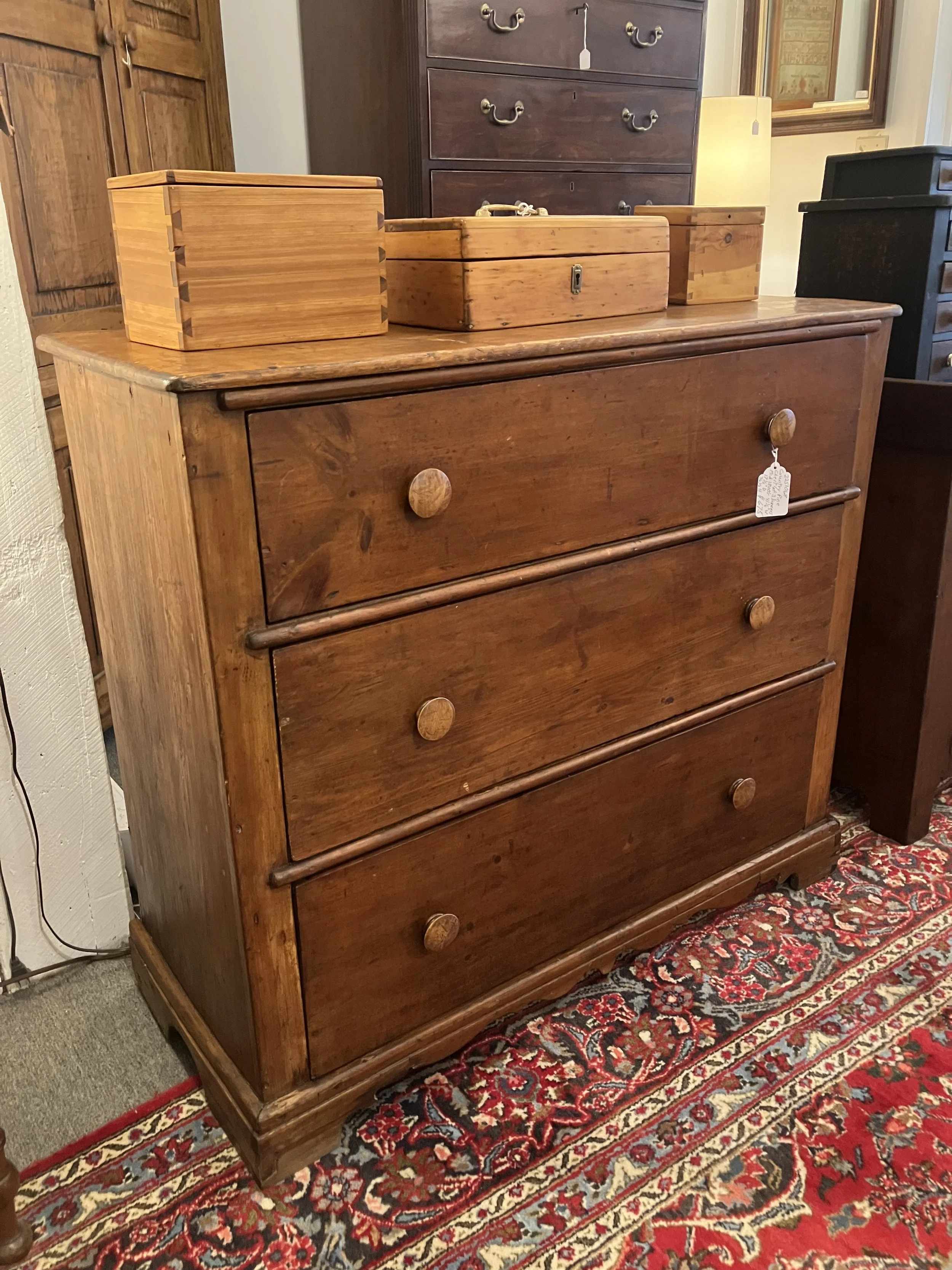  2251068 Country Pine, 3 Drawer Chest. Mid-1800’s. 41.25” W x 17.5” D x 36.5” H. $675 