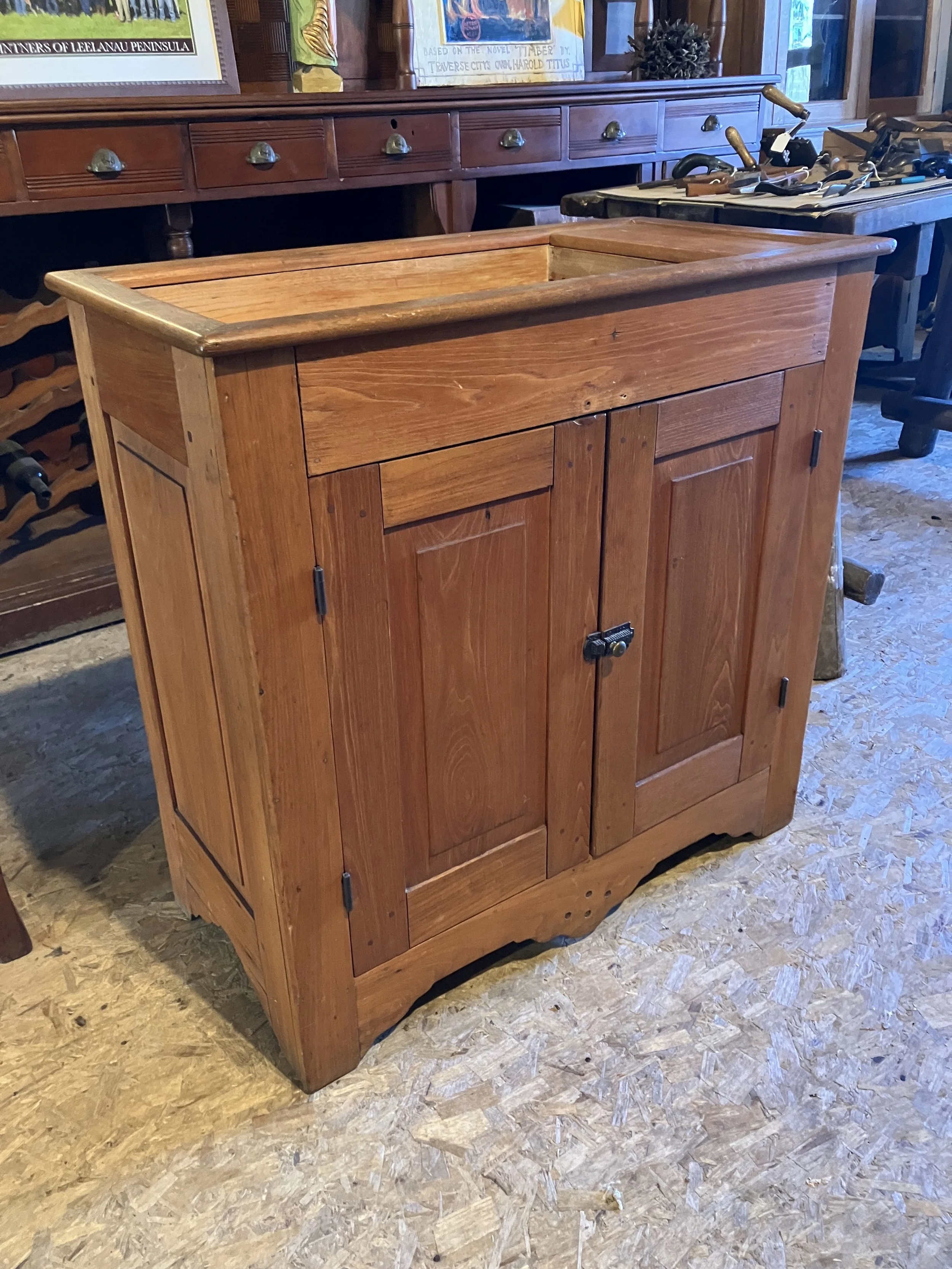  2261012 Drysink. Elm with 2 doors and raised panels. Circa 1890. 37” W x 19” D x 37”H. $650 