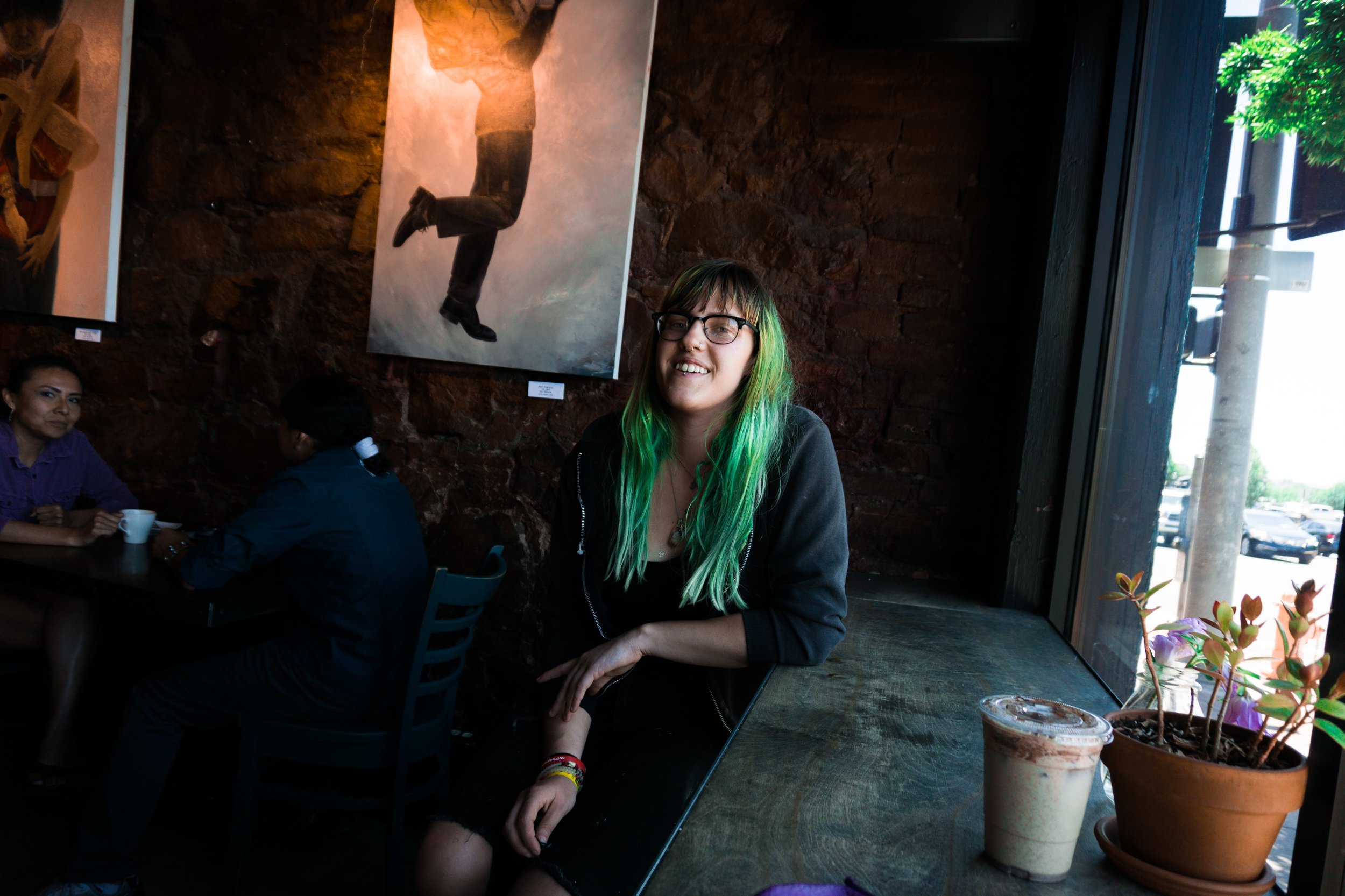 Cymantha Lynn of Flagstaff Arizona, at Firecreek Coffee. "People don't realize that Flagstaff is a cool town. I've only been to the Grand Canyon once. The desert is pretty cool in general. Canyon or no Canyon."