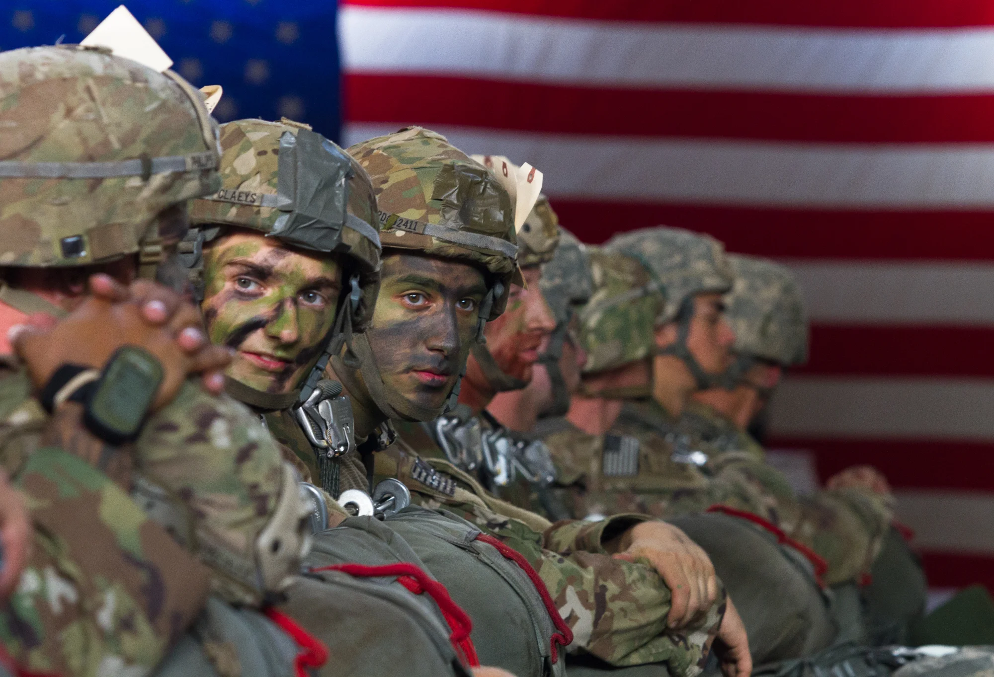 Paratroopers with the 82nd Airborne Division wait for takeoff for a training jump at Fort Bragg, N.C. on July 26, 2017.