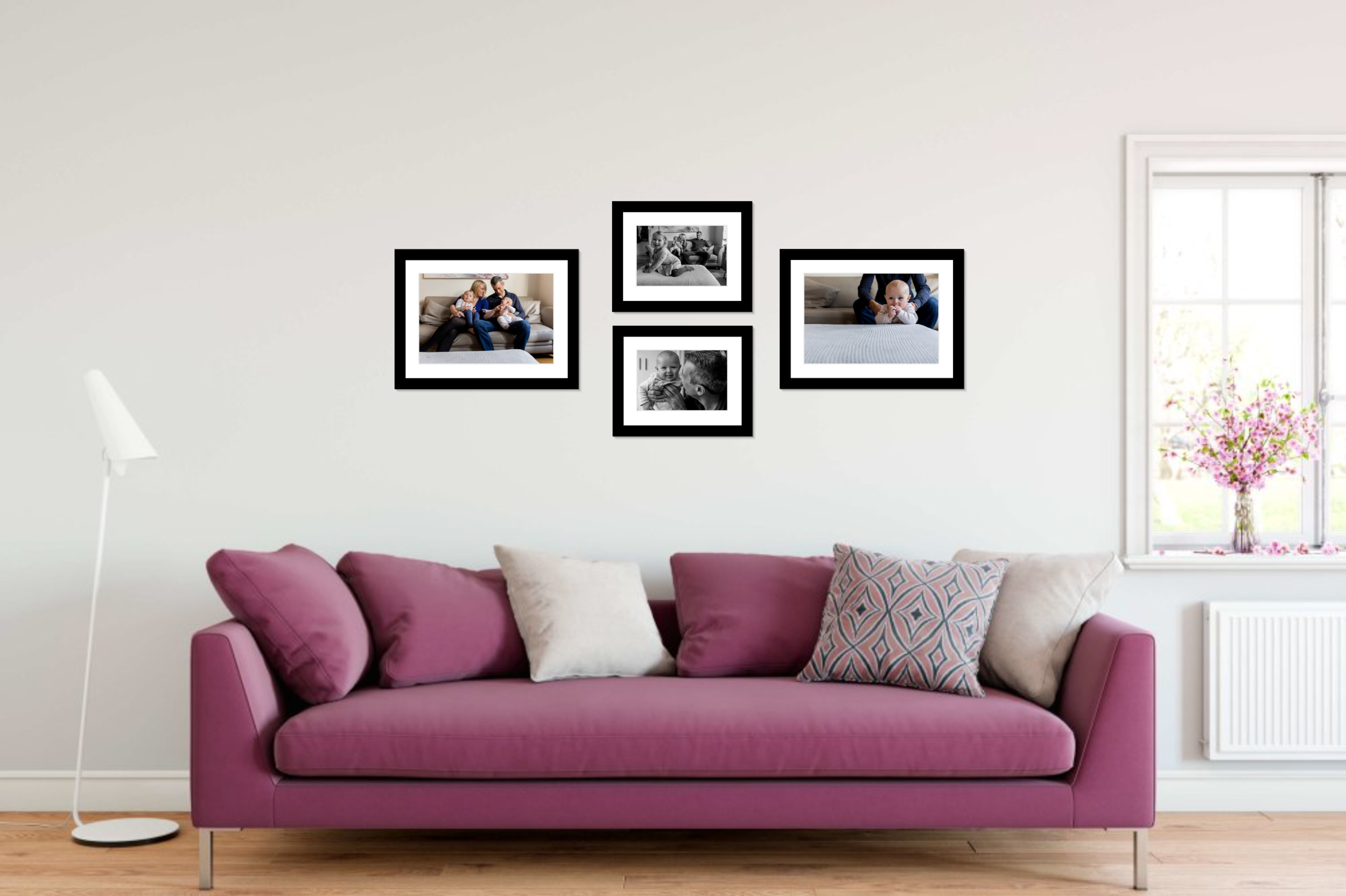 Sample living room with wall art from a documentary family photo session.