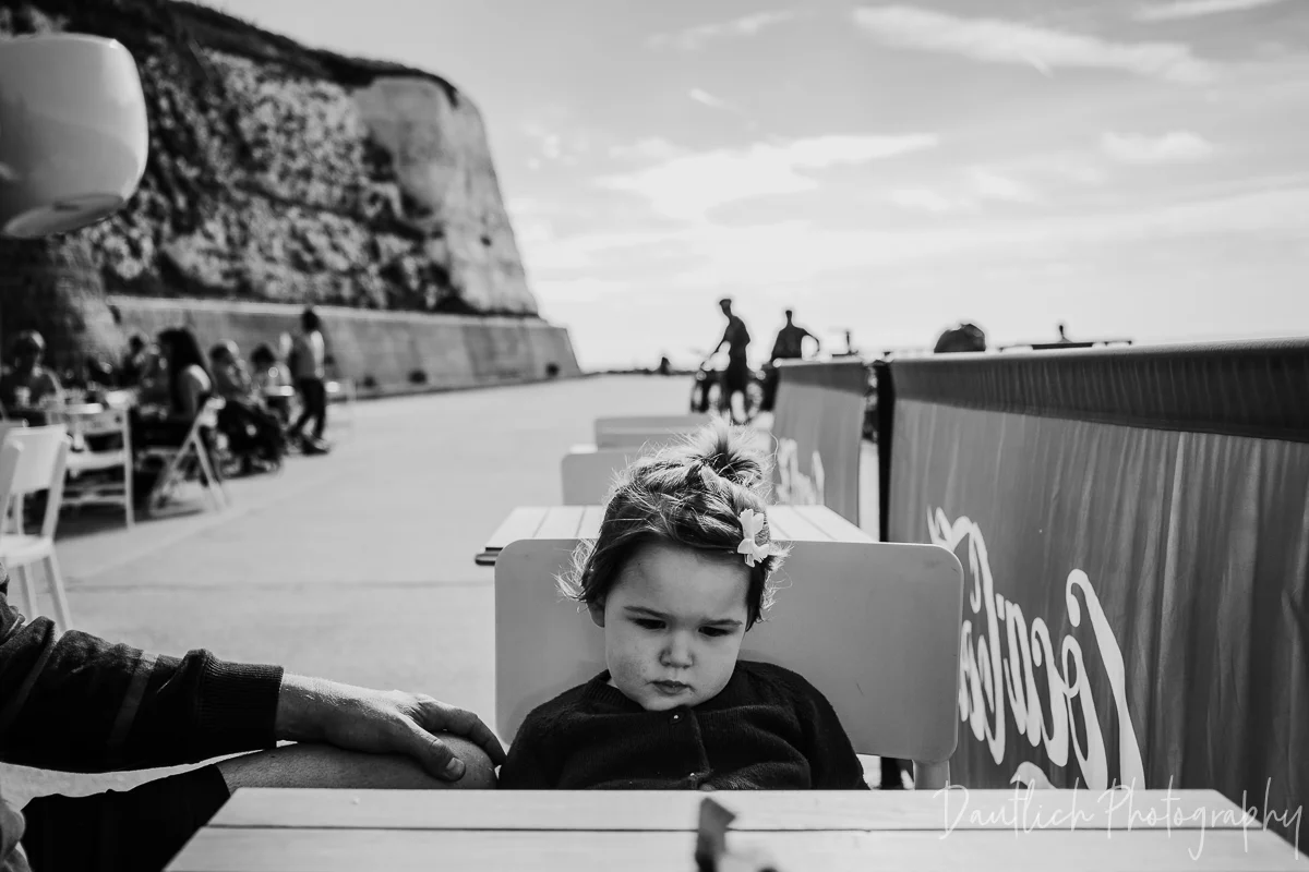 Hazel having a pout at Molly's Cafe at Rottingdean Beach. Because you can't have a "holiday" with toddler without a few temper tantrums. 