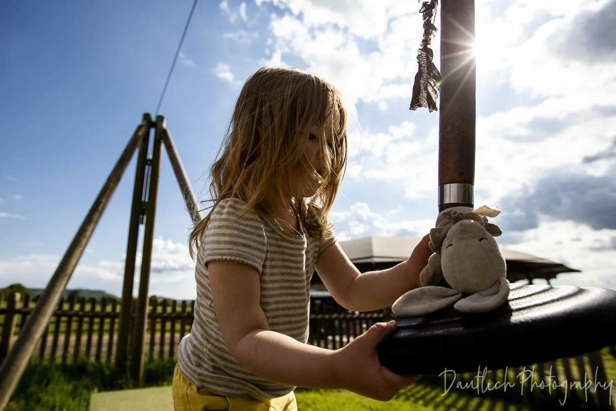 Playing in the sun at Washbrooks Farm on the zipline just before Hazel’s first ever haircut.