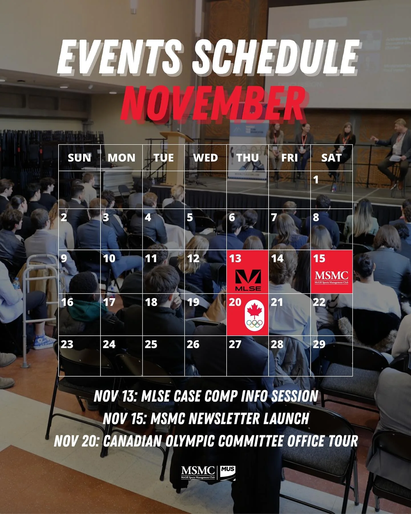 🏈🥇 November Events Schedule! 🏆🏒

Here&rsquo;s a first look at MSMC&rsquo;s next events. Full details will be posted in the upcoming days, stay tuned💪