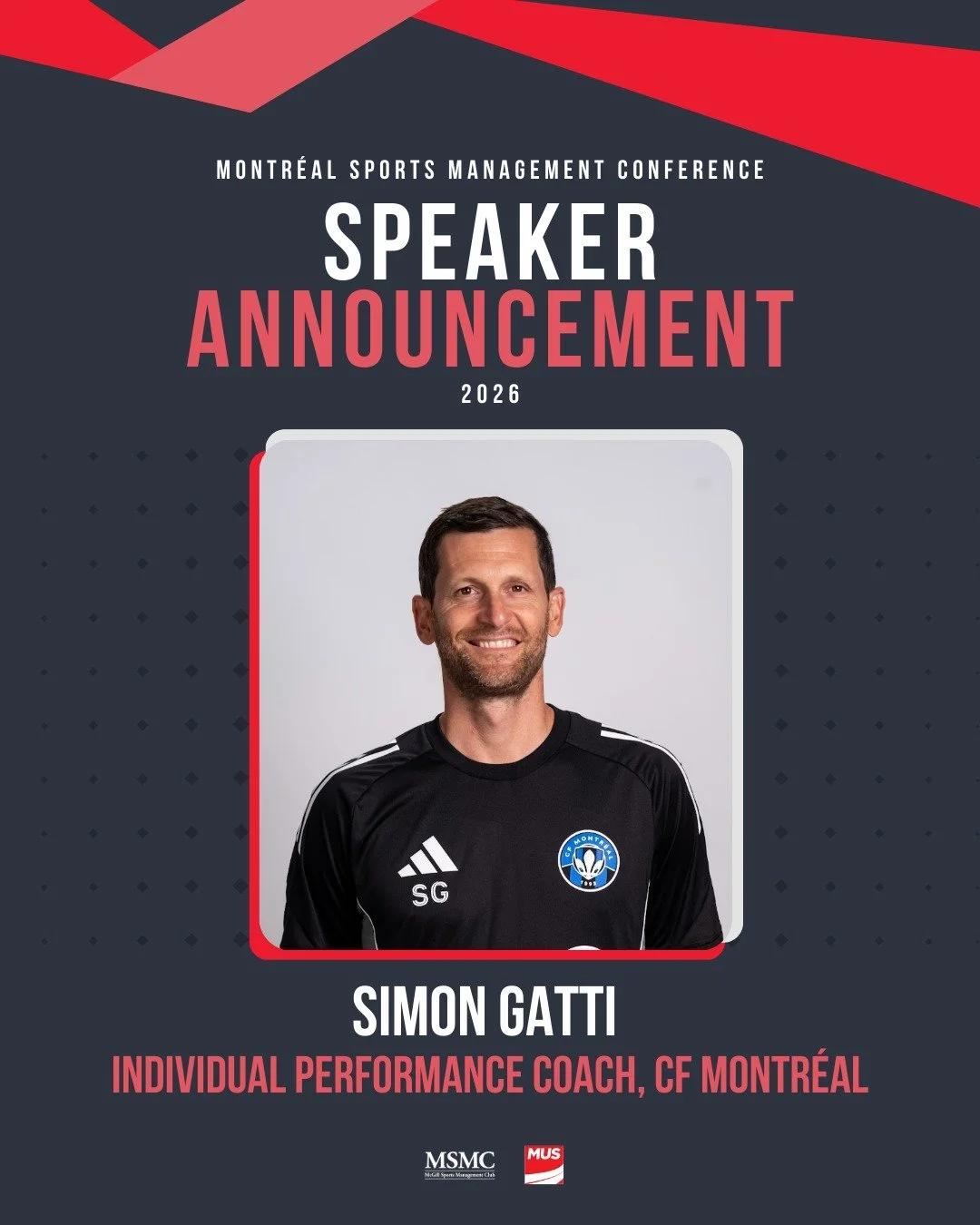 We are thrilled to announce that Simon Gatti, Individual Performance Coach for CF Montr&eacute;al, will be speaking at our conference! 📣⚽️

Born in Welland, Ontario, Simon Gatti began his soccer journey with the Thorold Cobras before earning a schol