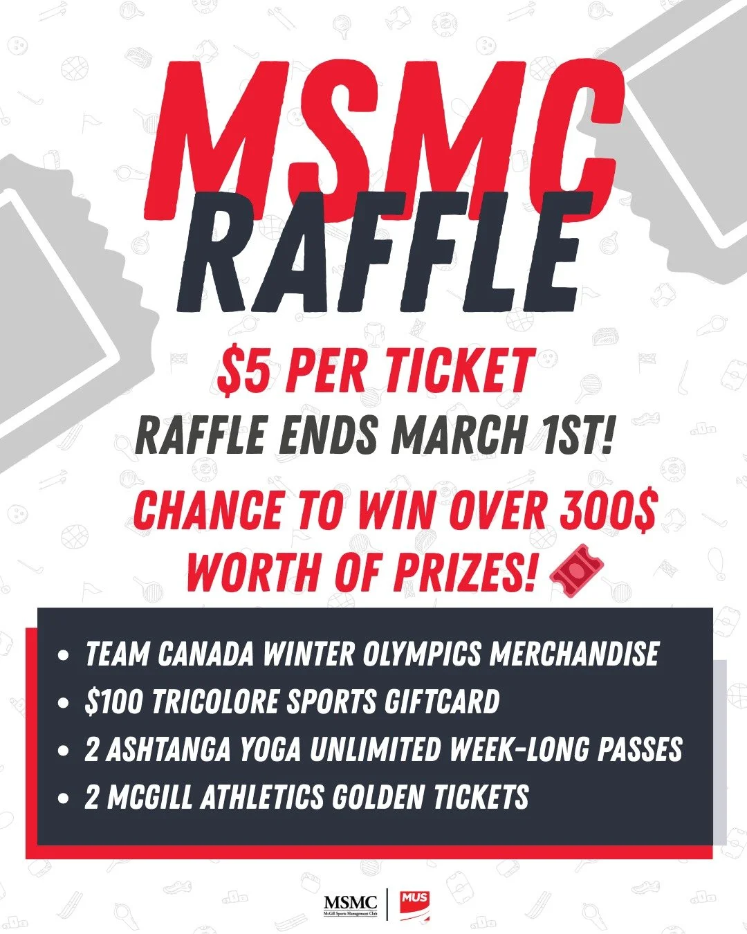 Introducing the MSMC Raffle!🎟️

Buy tickets from now until March 1st for a chance to win over $300 worth of prizes!

Link in bio to purchase 📲
