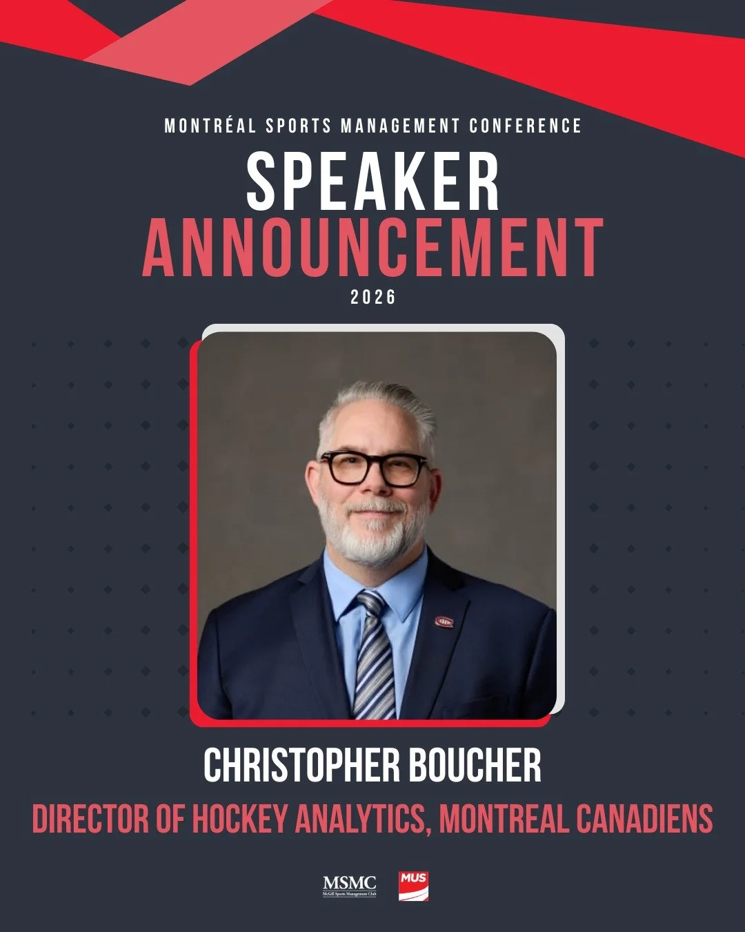 We are thrilled to announce that Christopher Boucher, Director of Hockey Analytics for the Montreal Canadiens, will be speaking at our conference!📈🏒

Christopher Boucher was named Director, Hockey Analytics of the Canadiens in May 2022. Boucher bec