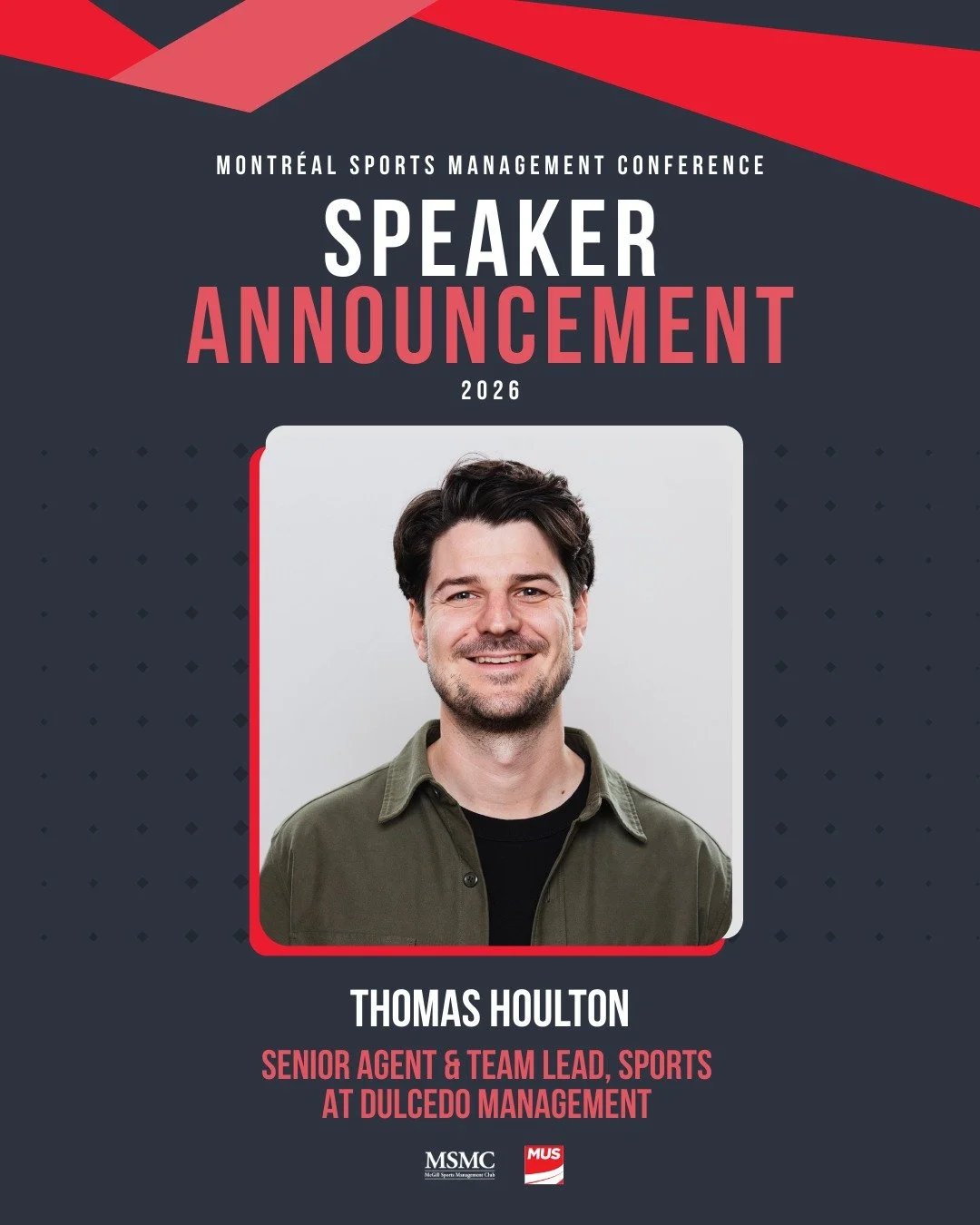 We are thrilled to announce that Thomas Houlton will be speaking at our conference!📣📝

Thomas Houlton is a senior sports agent and Team Lead of Dulcedo&rsquo;s Sports Division, specializing in the management and marketing of professional and Olympi