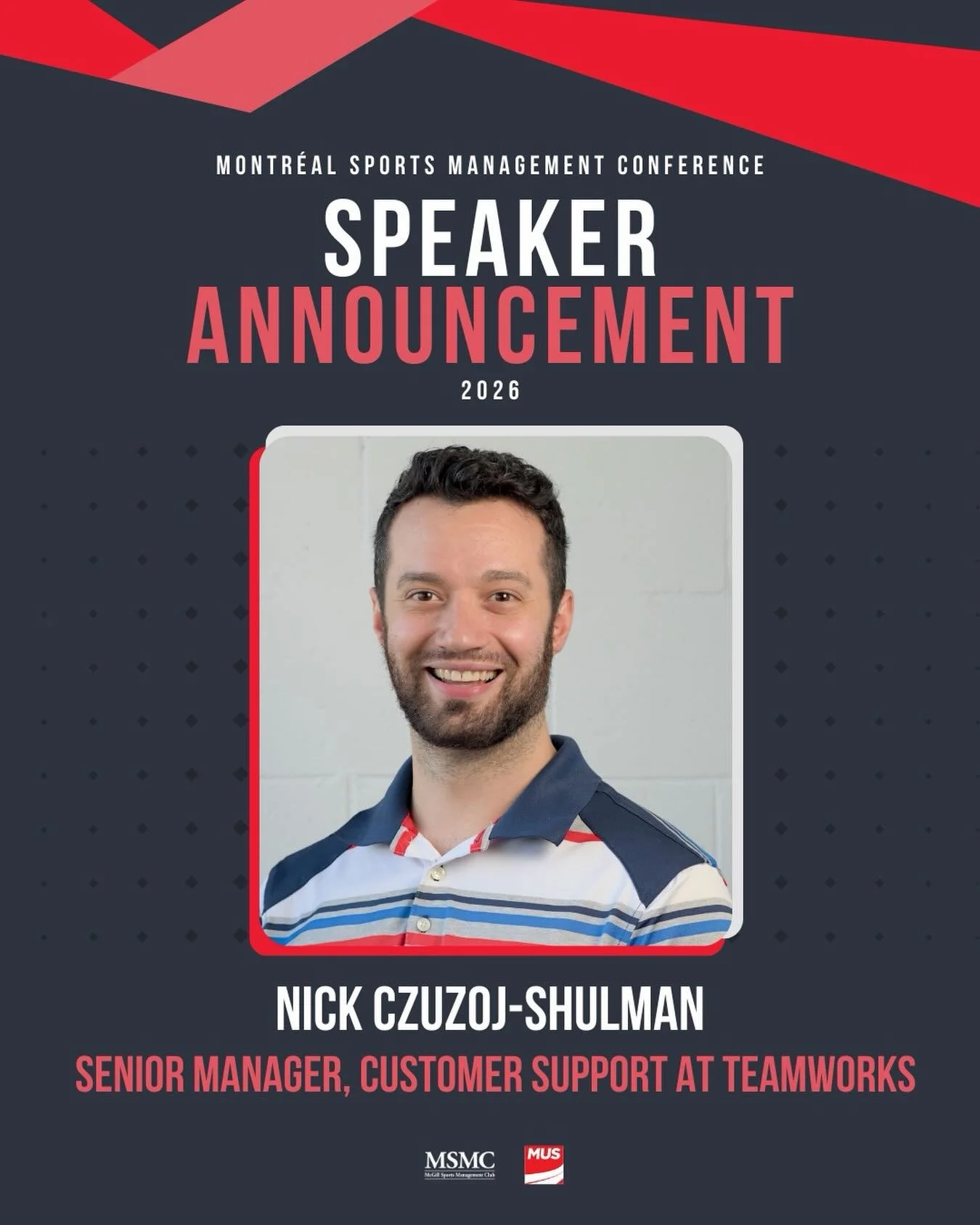 We are thrilled to announce that Nick Czuzoj-Shulman, Senior Manager, Customer Support at Teamworks, will be speaking at our conference! 📣📈

Nick brings over 7 years of experience in Sports Analytics, having previously held the role of Director of 