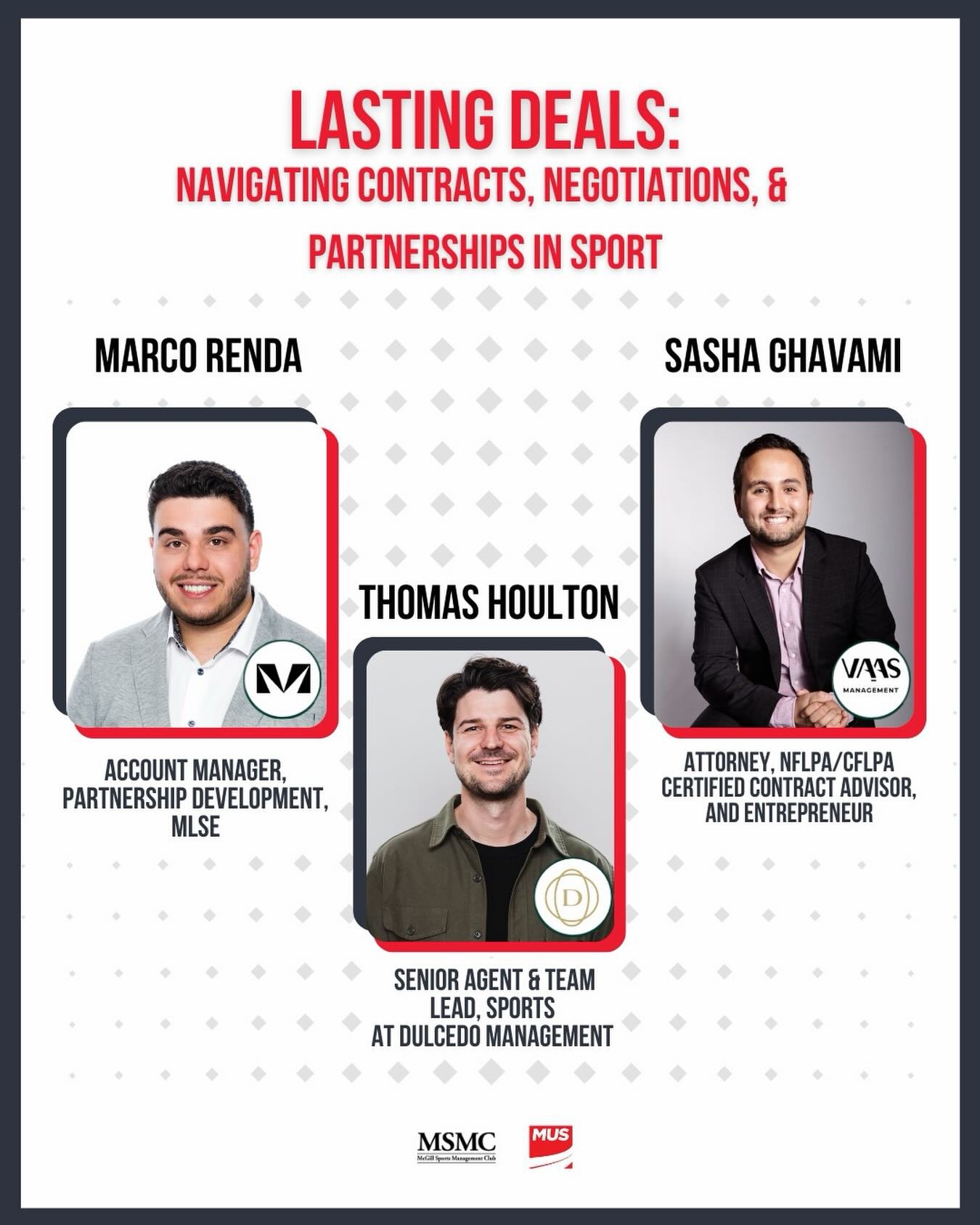 Panel Announcement 📣

We are excited to present Lasting Deals: Navigating Contracts, Negotiations, &amp; Partnerships in Sport. 

🤝Marco Renda: With experience in marketing, sales, and sponsorship, he works to build innovative brand partnerships th