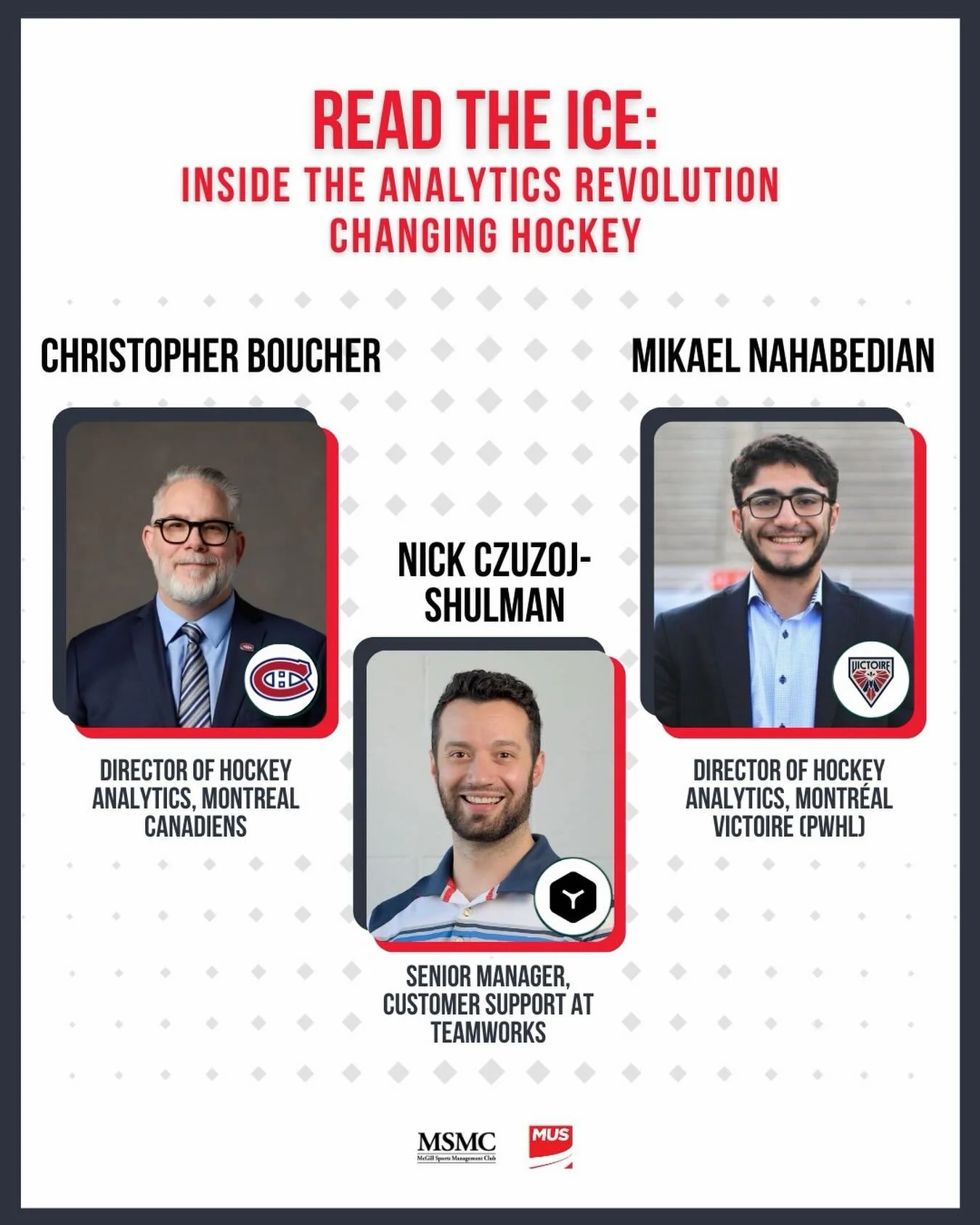 Panel Announcement 📣

We are excited to present Read the Ice: Inside The Analytics Revolution Changing Hockey.

🏒Christopher Boucher: With over two decades of experience in hockey analytics, he is recognized as a leading authority on event and trac