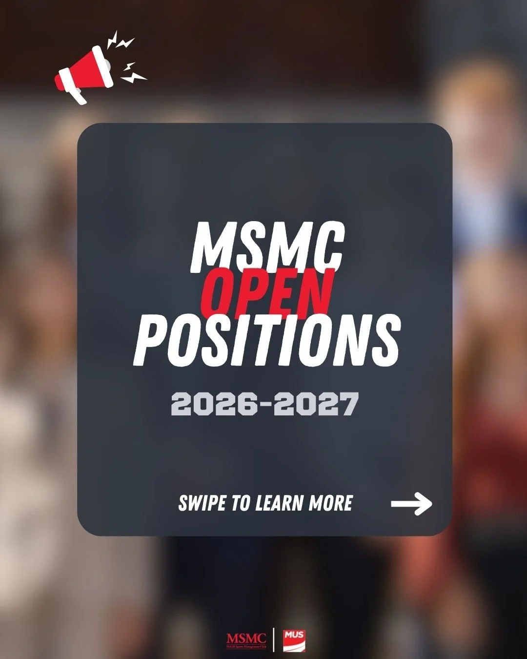🚨 MSMC is hiring for the 2026-2027 school year! 🚨

Passionate about sports business? Want to be a part of a dynamic team bringing exciting opportunities to McGill students and beyond? Now&rsquo;s your chance! 

Apply now to join the McGill Sports M