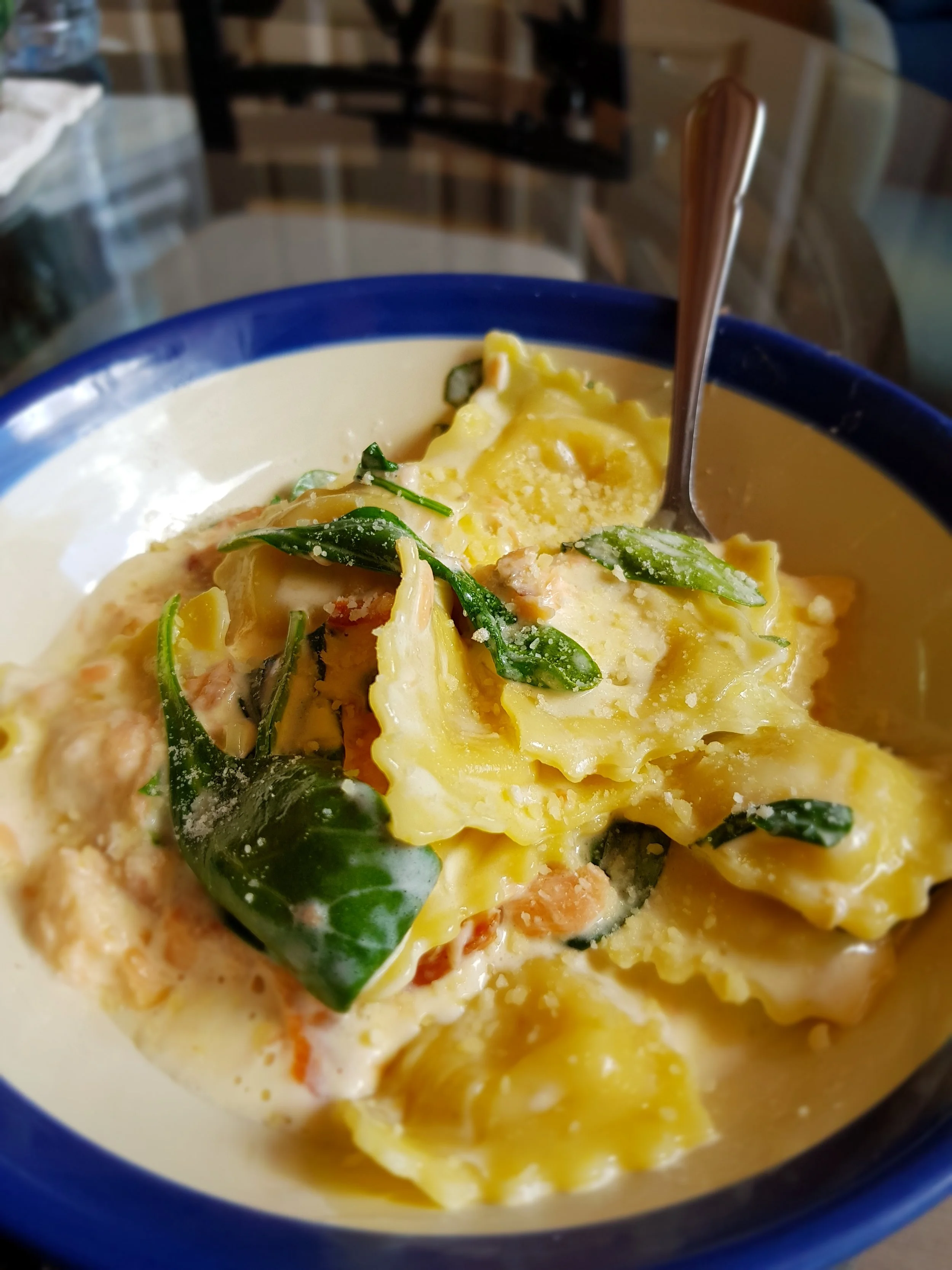 Seafood Stuffed Ravioli in Cream Sauce