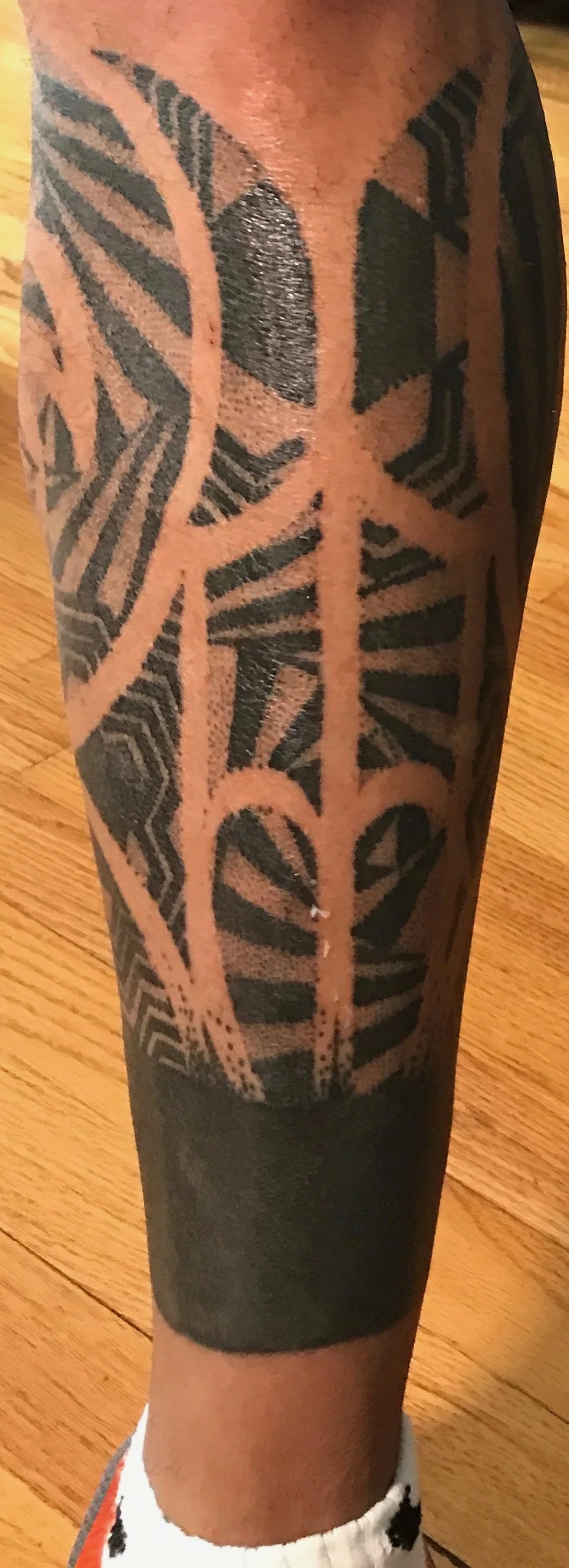 This amazing piece was hand drawn by my favorite tattoo artist Quori Senyon. The black ankle band was a bad idea and the $2,000 and pain to have it removed was not an option. I used “smoke and mirrors” to create an original piece of art using thousands of tiny dots for amazing detail.