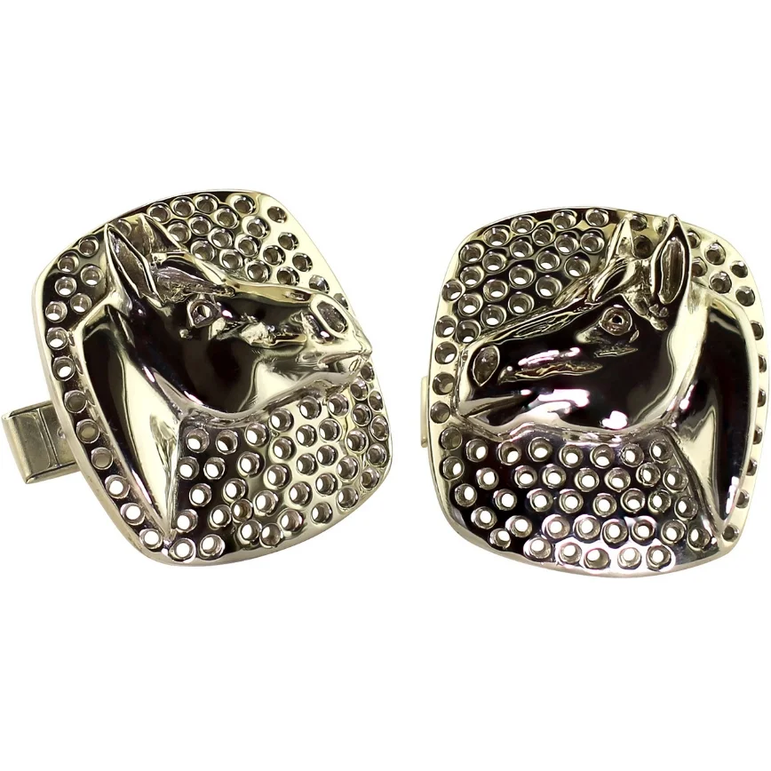 EQA0001 Horse head on holed plate background cufflinks (Square).jpg