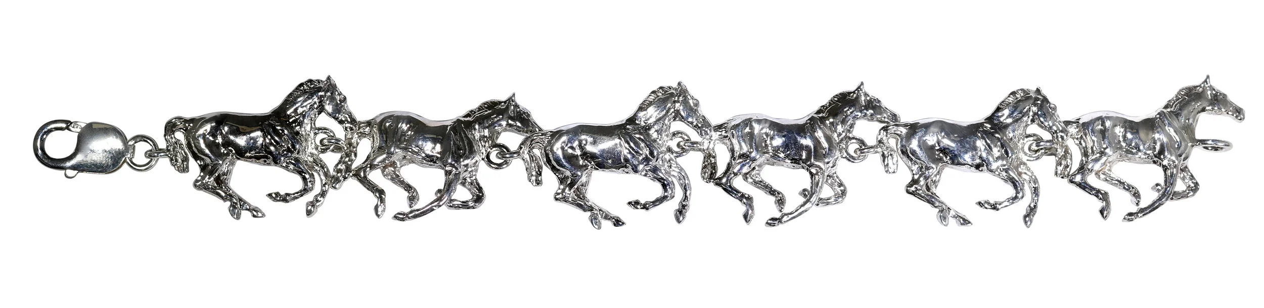 Silver running horse bracelet with large lobster claw.jpg