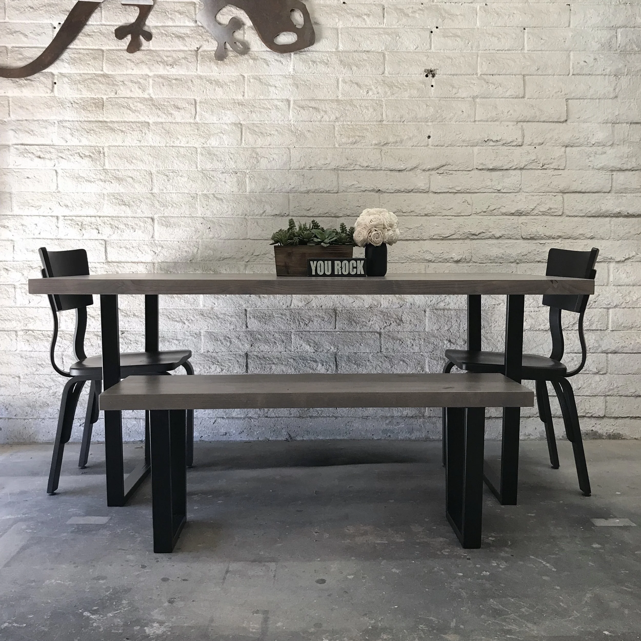 Metal & Alder Dining Table - Tapered Legs