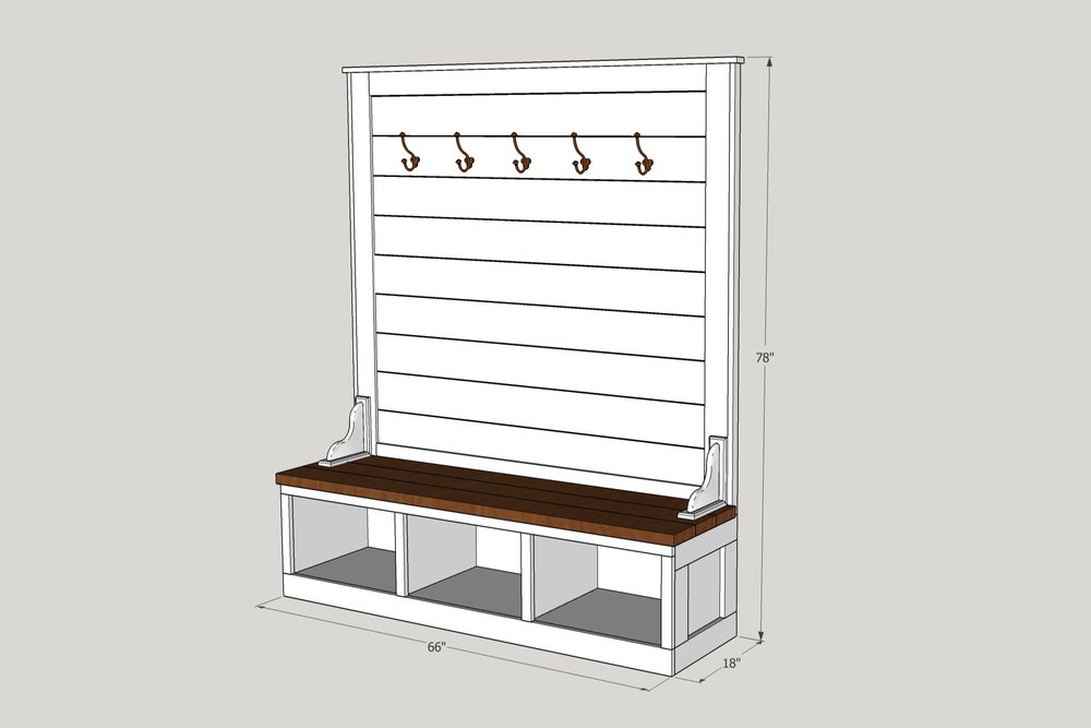 Shiplap Hall Tree Bench Plans Updated 1 8 19 The Awesome Orange Shiplap Hall Tree Bench Plans Updated, Hall Tree With Storage Bench Diy