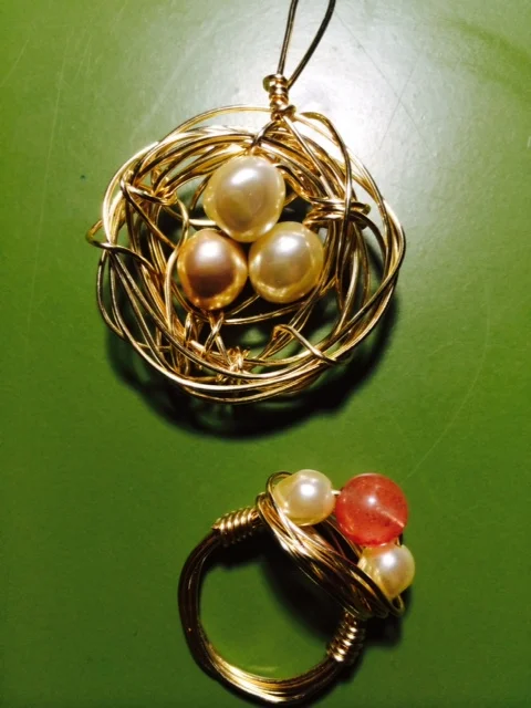 Bird Nest & Pink w:Pearl ring.JPG