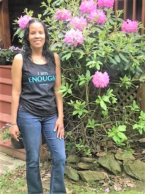 I am Enough black tank with teal lettering.jpg