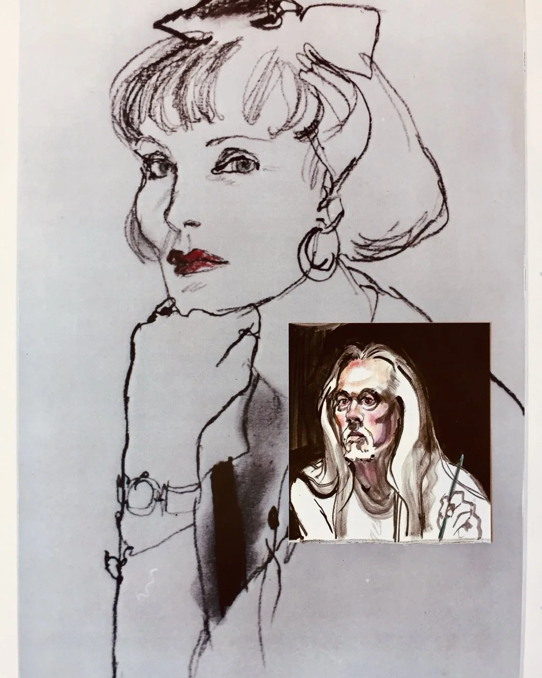 Portrait of Beverly Petal
Portraitist GWQ (inset)
Went to party at Victoria&rsquo;s where I drew her 
Me at Venice  middle of night..'
