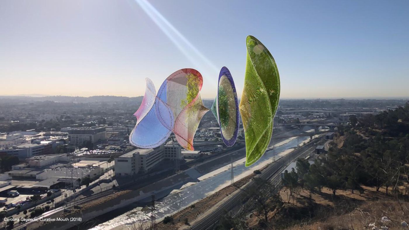 Carolina Caycedo's "Curative Mouth" is part of "Defining Line," a series of immersive AR artworks placed at points along the L.A. River. (Carolina Caycedo)