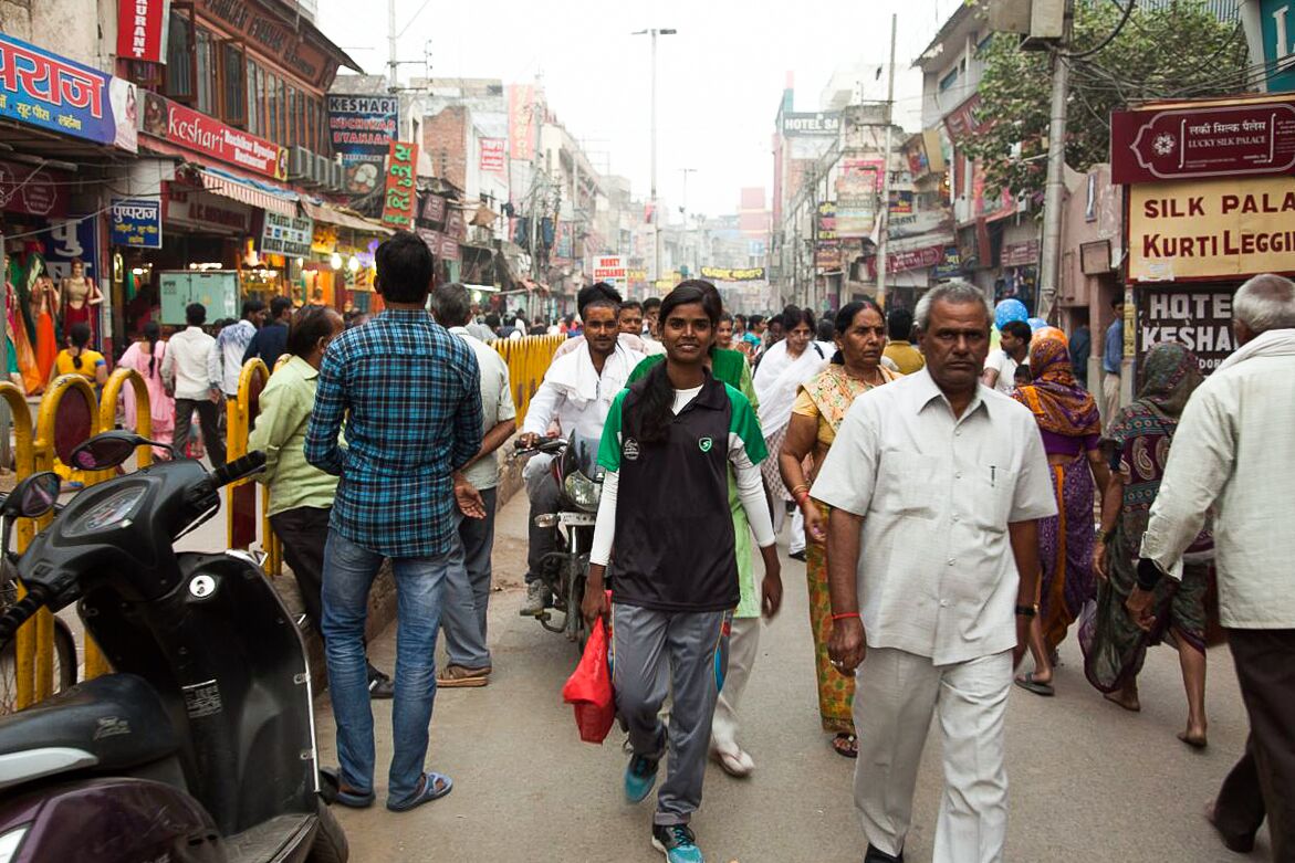 Rani walking through her hometown Varanasi