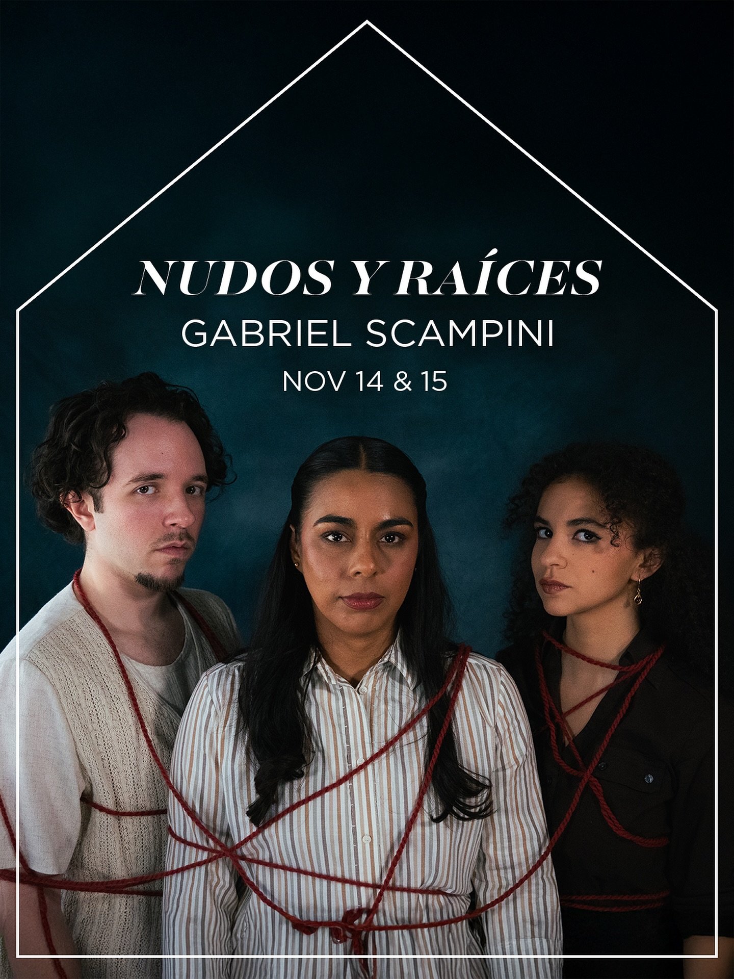 A week from today, our Artist-in-Residence steps into the light with Nudos y Ra&iacute;ces.
Gabriel Scampini&rsquo;s new work traces the emotional and bureaucratic terrain of the immigrant experience, shaped by the real stories shared throughout the 