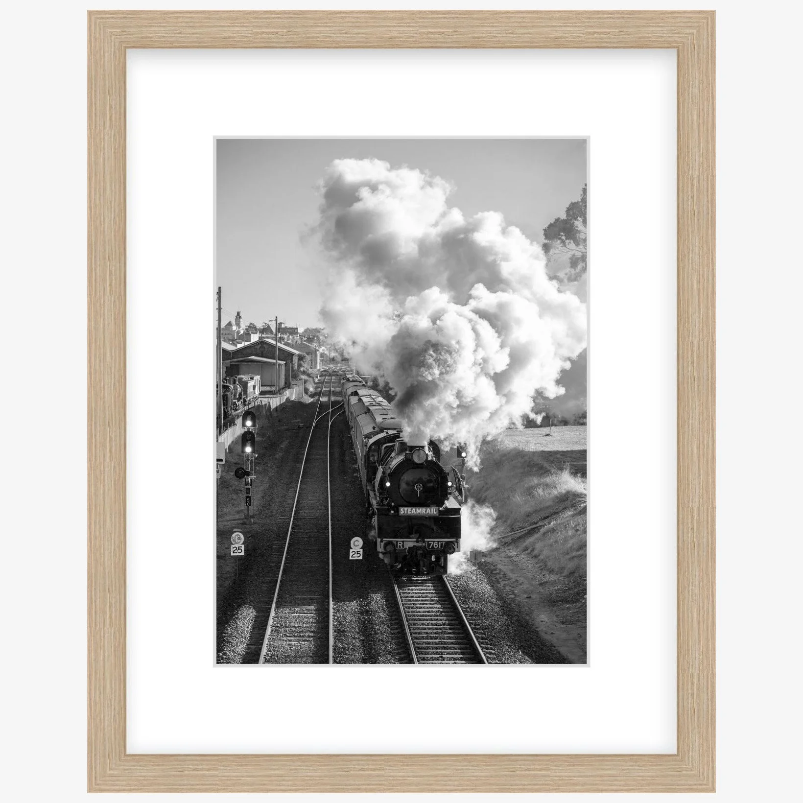 R761 - Steamrail Victoria departing Ballarat - 210mm x 297mm wood - square.jpg