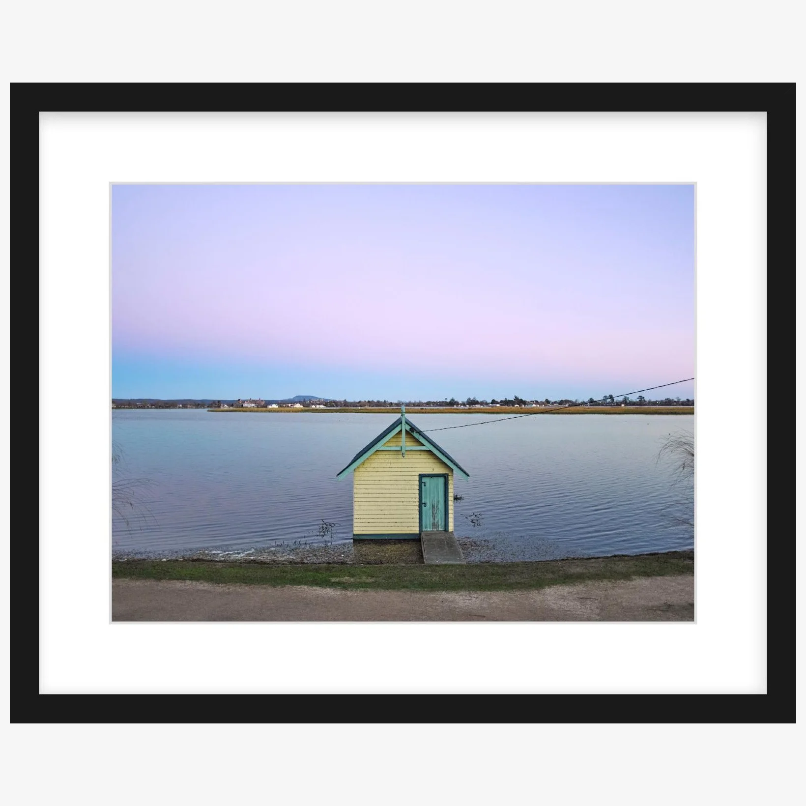 Boatshed No 2 at dusk - 12" x 16" Black - square.jpg