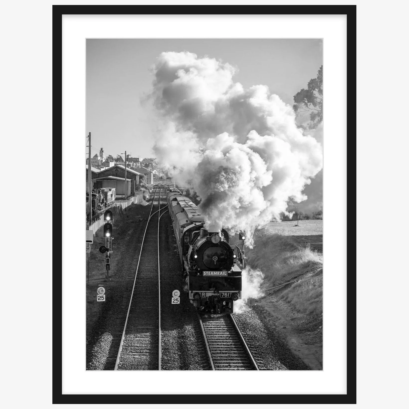 R761 - Steamrail Victoria departing Ballarat - 500mm x 700mm black - square.jpg